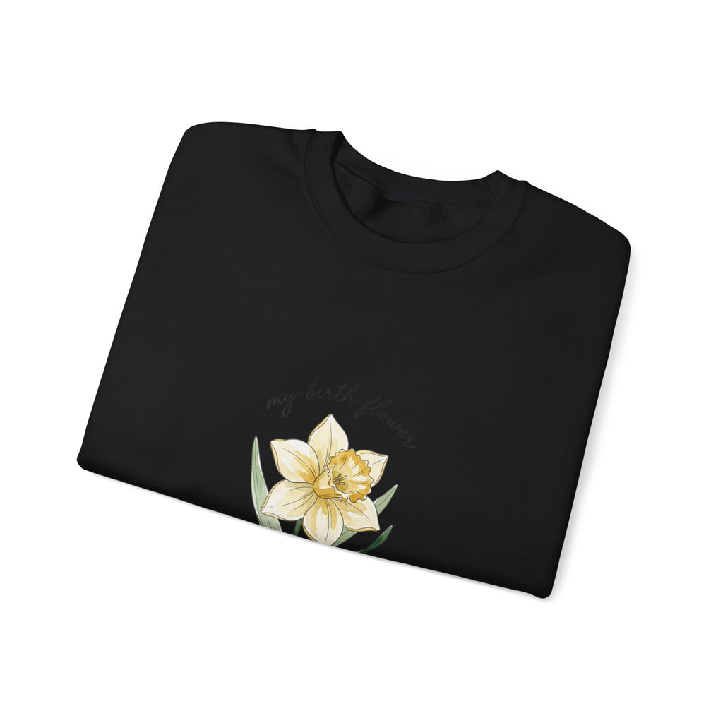 Daffodil Birth Month Flower Sweatshirt | Botanical Watercolor, Personalized Name
