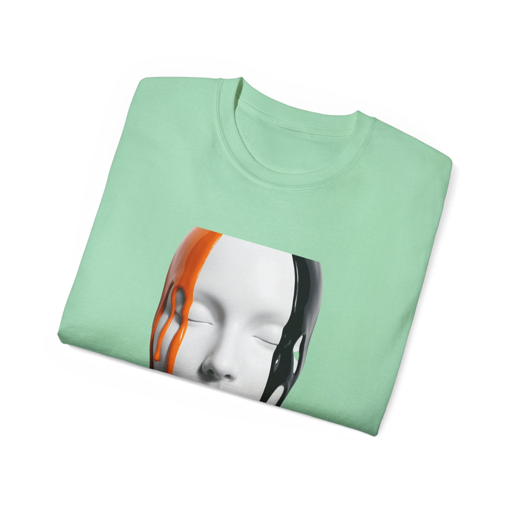 Mask Face Tee — Dripping Black & Orange Art T-Shirt