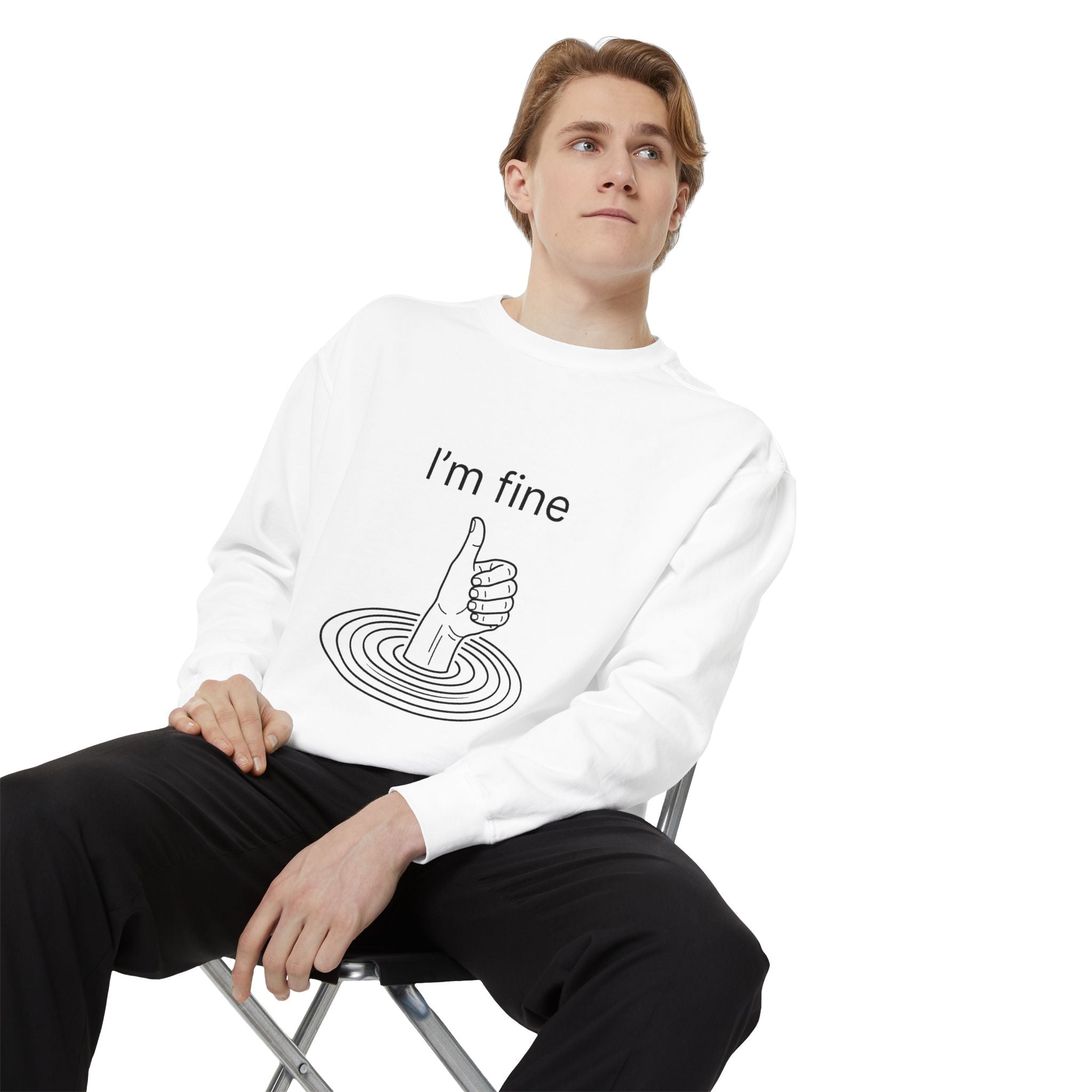 "I'm Fine" Thumbs-Up Sweatshirt — Funny Sarcastic Graphic Crewneck