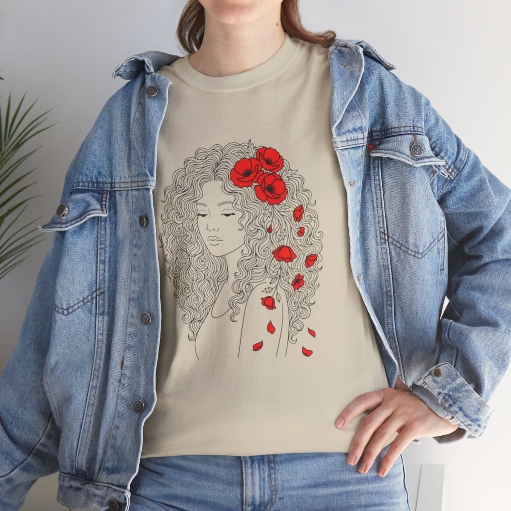 Floral Hair Portrait Tee — Poppy Girl Graphic T-Shirt