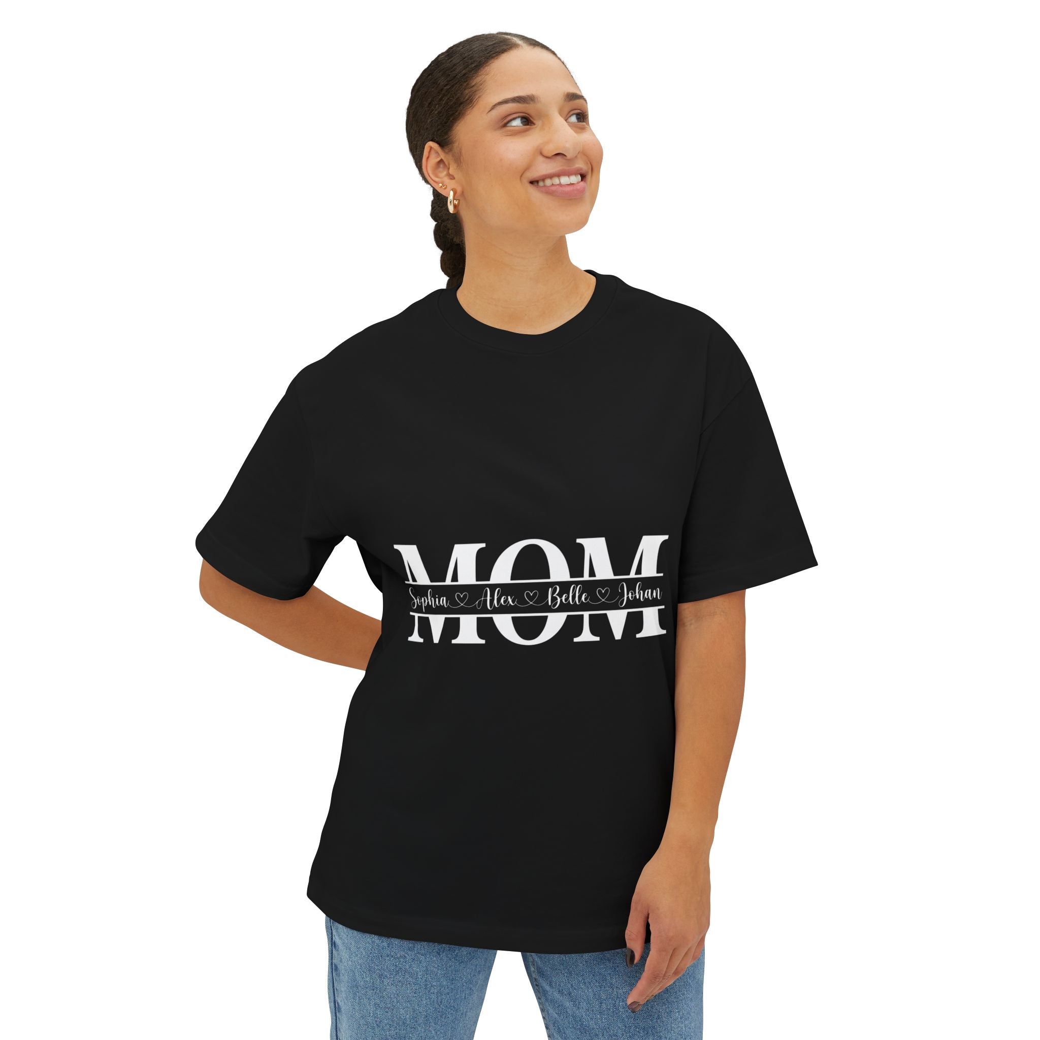 Mom Name Stripe Tee — Personalized Mother’s Day Oversized Shirt