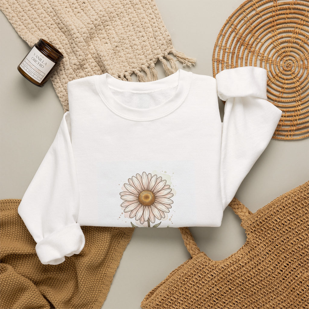 Daisy Birth Month Flower Sweatshirt | Botanical Watercolor, Personalized Name