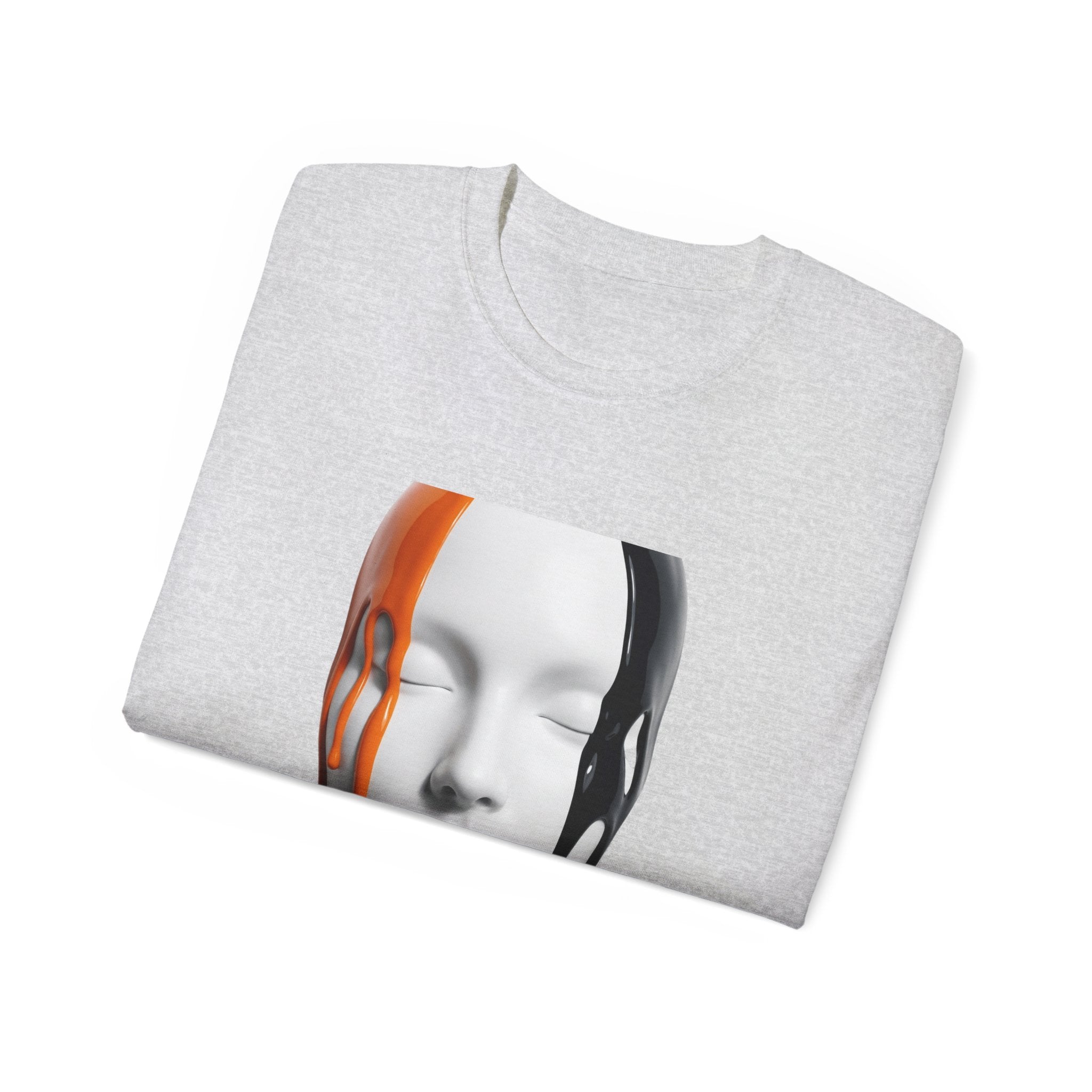 Mask Face Tee — Dripping Black & Orange Art T-Shirt