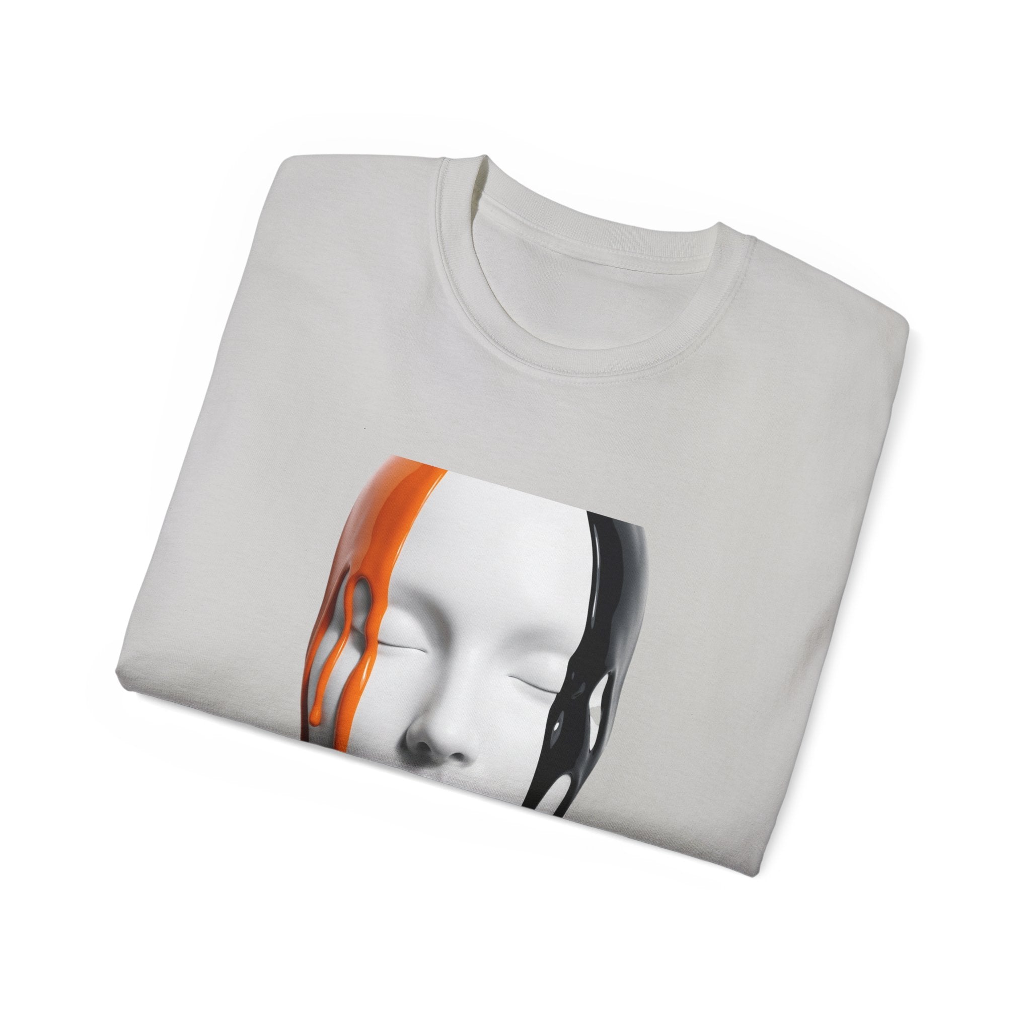Mask Face Tee — Dripping Black & Orange Art T-Shirt