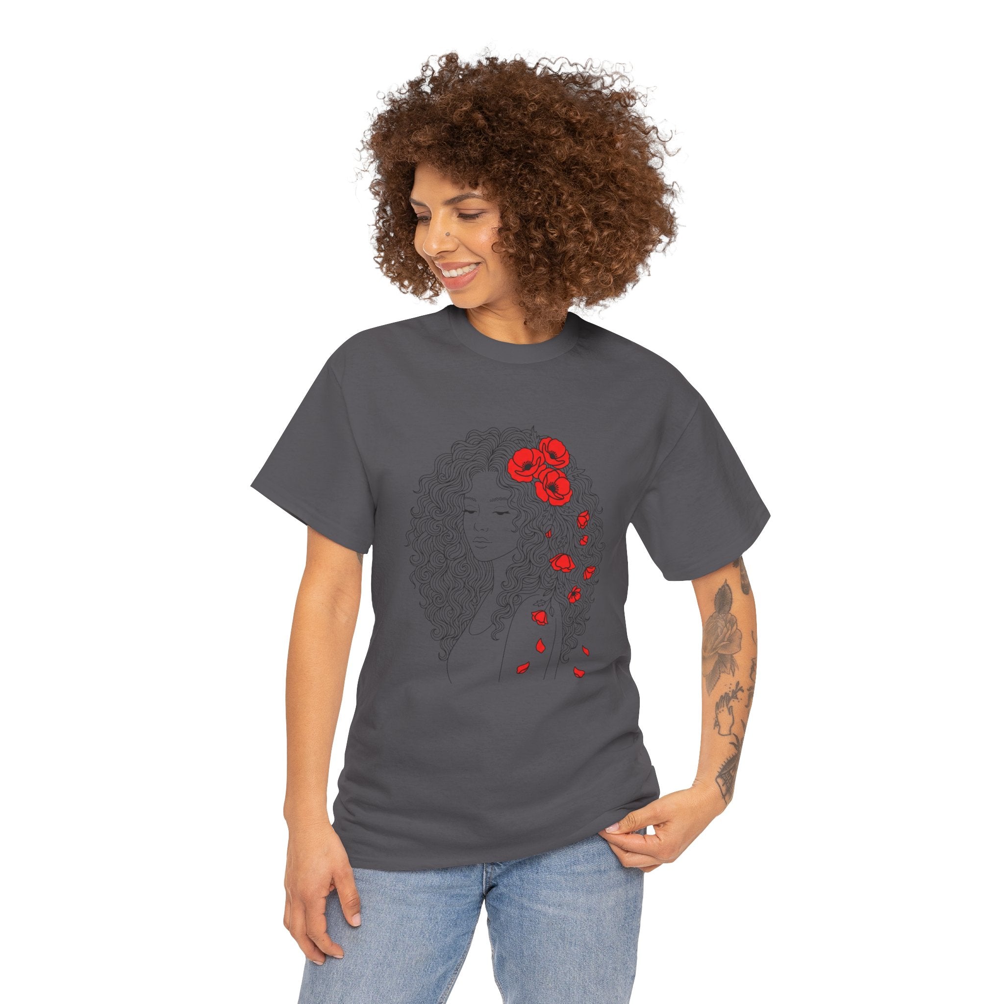 Floral Hair Portrait Tee — Poppy Girl Graphic T-Shirt