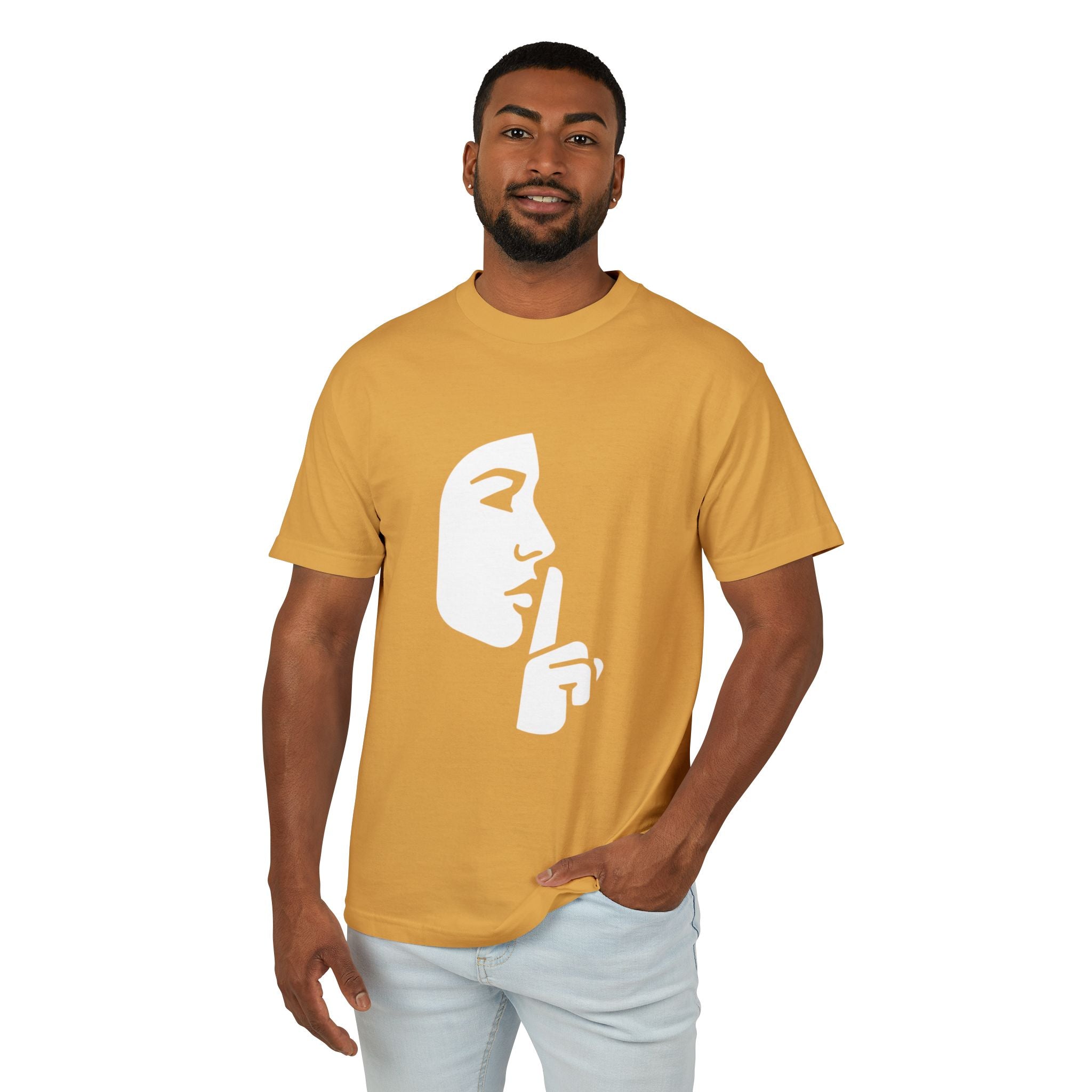 Shh Finger Over Lips Graphic Tee — Silent Face Minimalist T-Shirt
