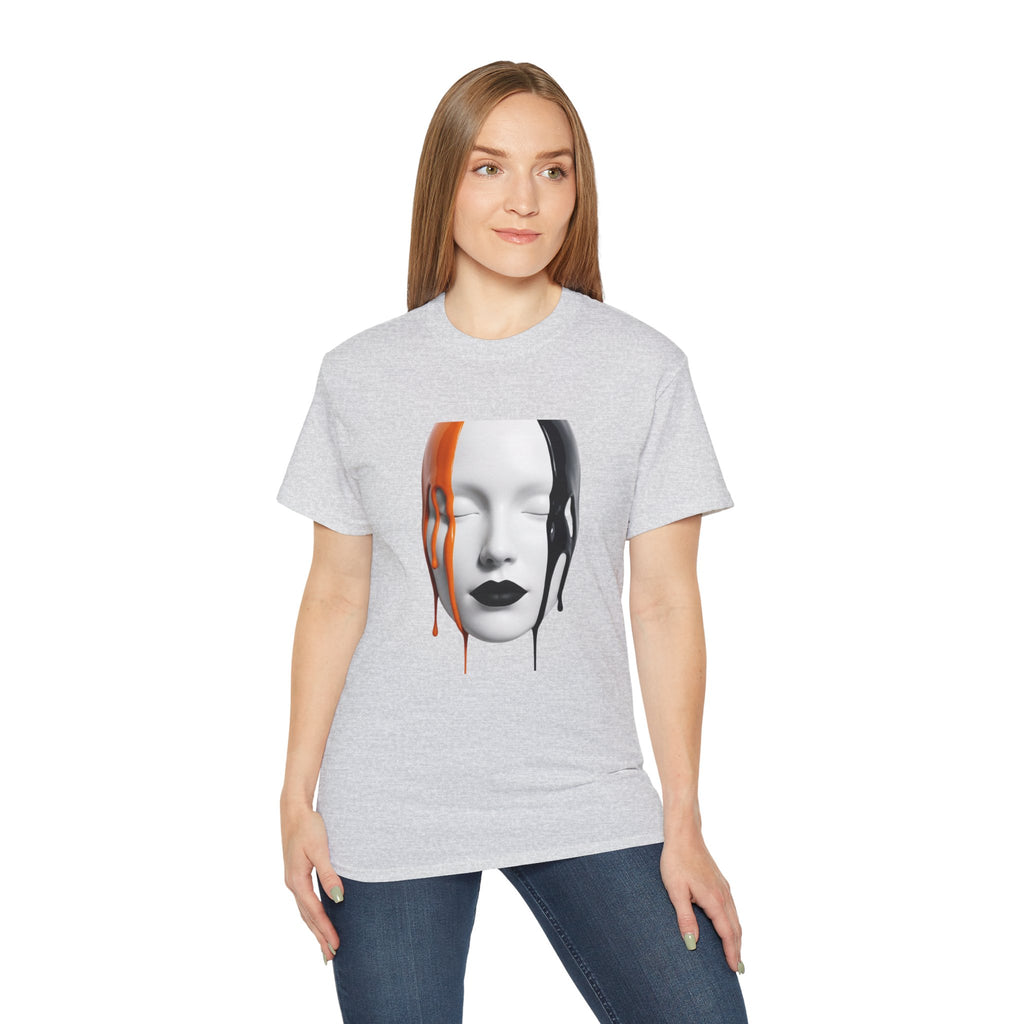Mask Face Tee — Dripping Black & Orange Art T-Shirt