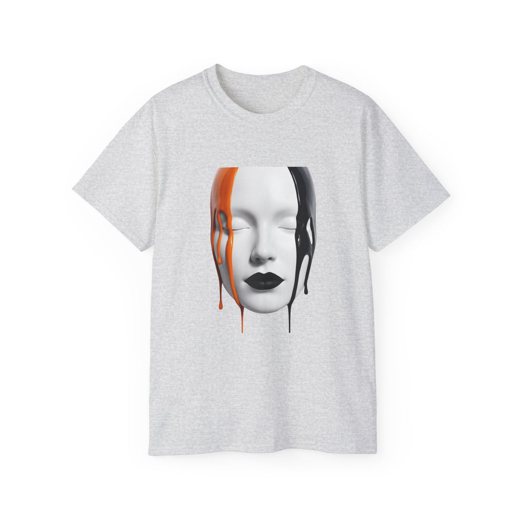 Mask Face Tee — Dripping Black & Orange Art T-Shirt