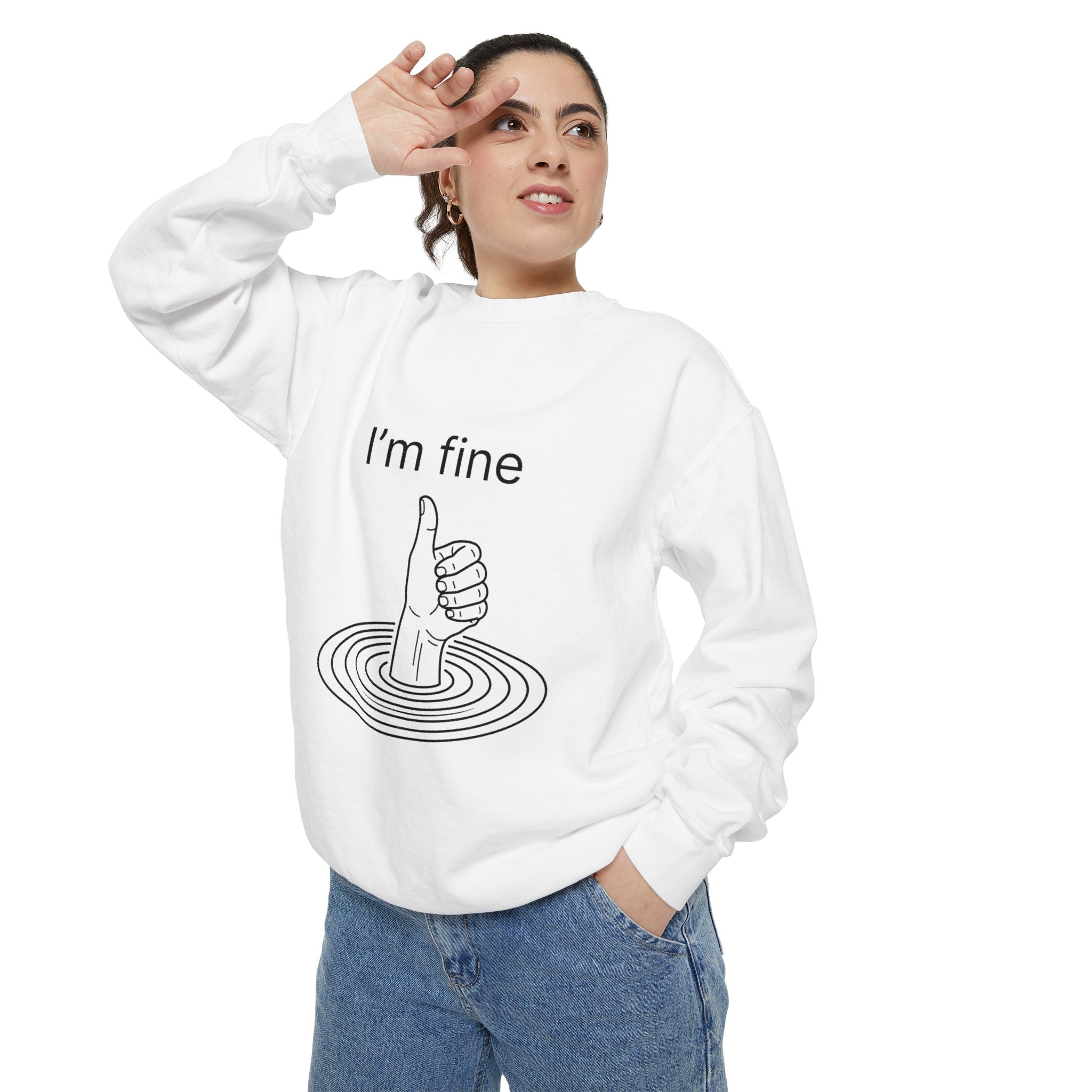 "I'm Fine" Thumbs-Up Sweatshirt — Funny Sarcastic Graphic Crewneck