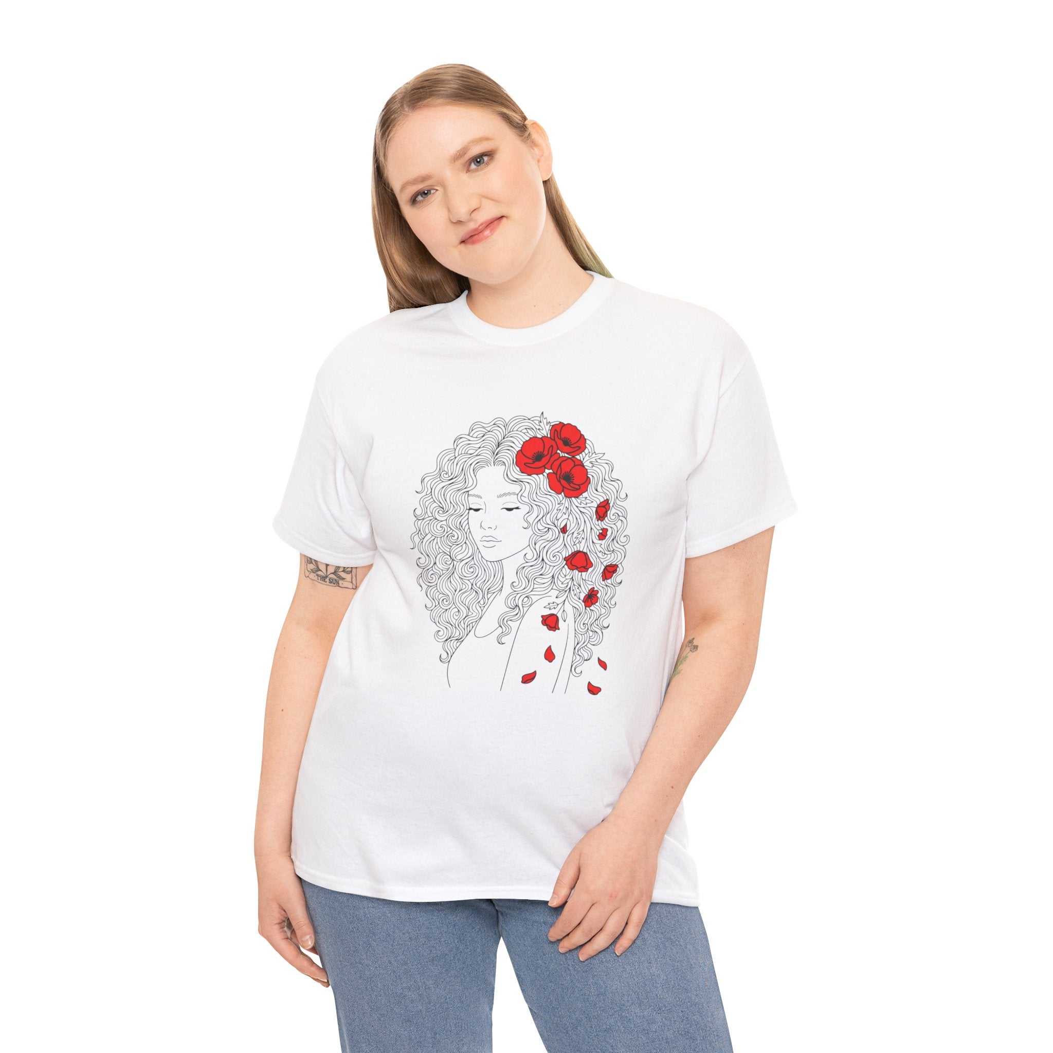 Floral Hair Portrait Tee — Poppy Girl Graphic T-Shirt
