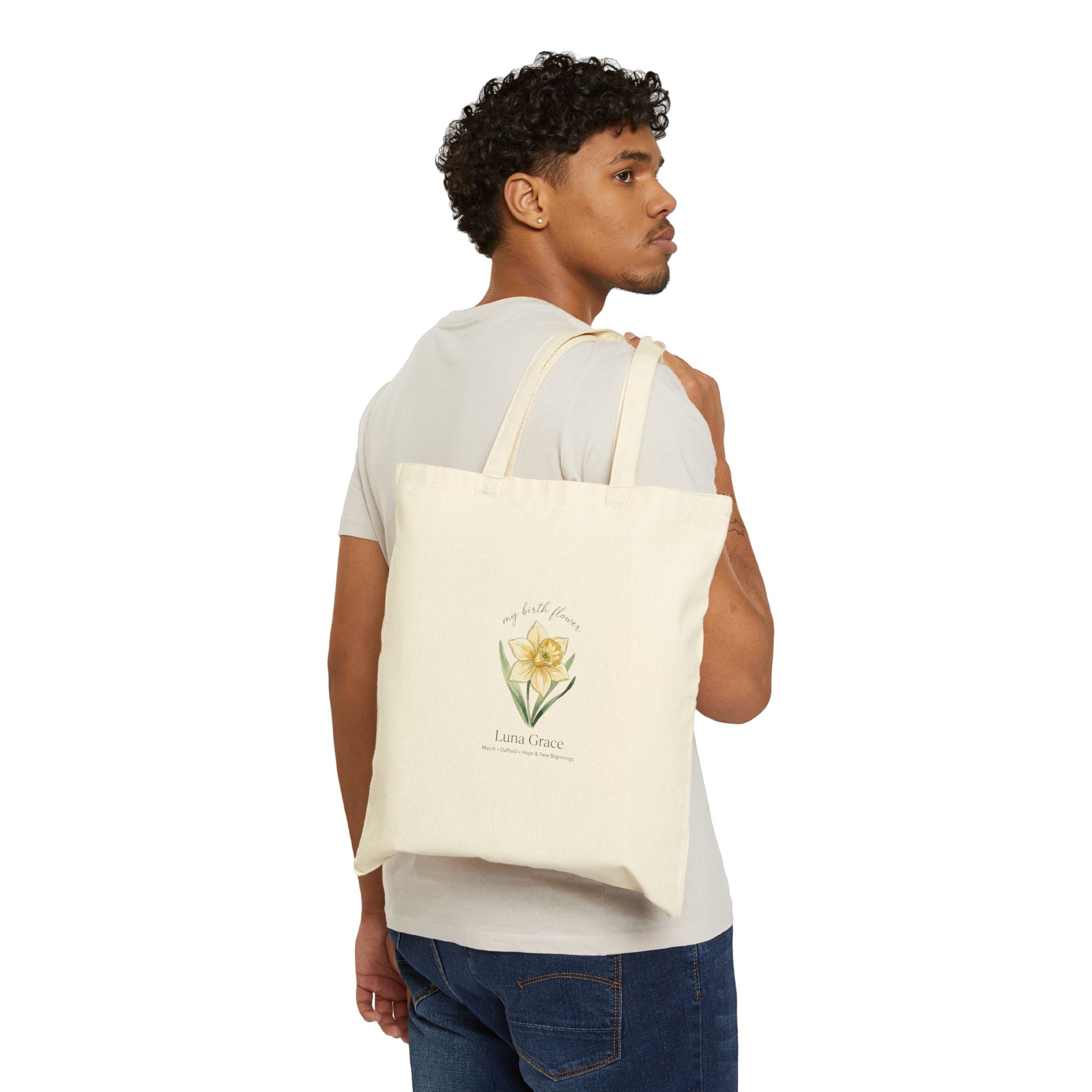 Daffodil Birth Month Flower Tote  Personalized Name