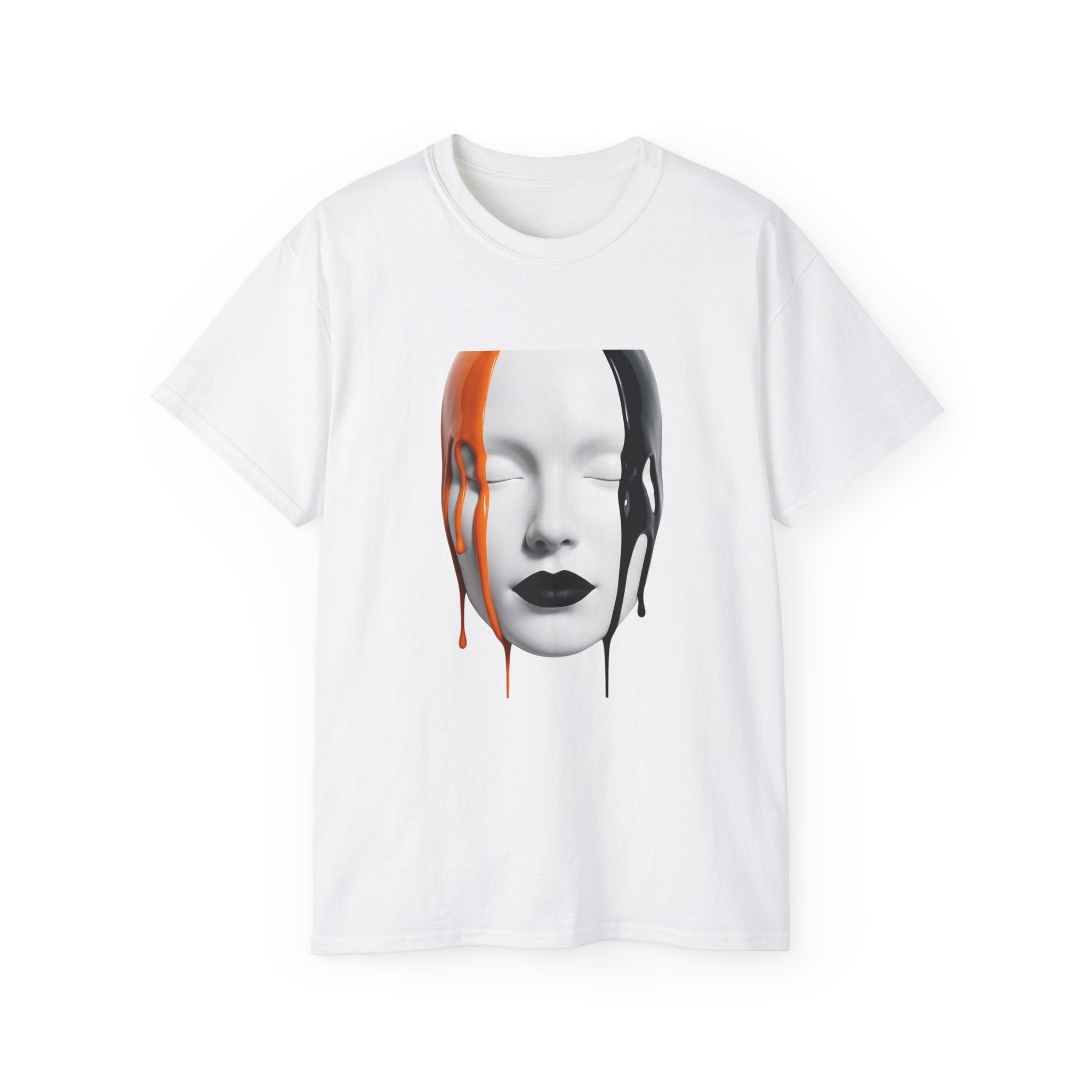 Mask Face Tee — Dripping Black & Orange Art T-Shirt