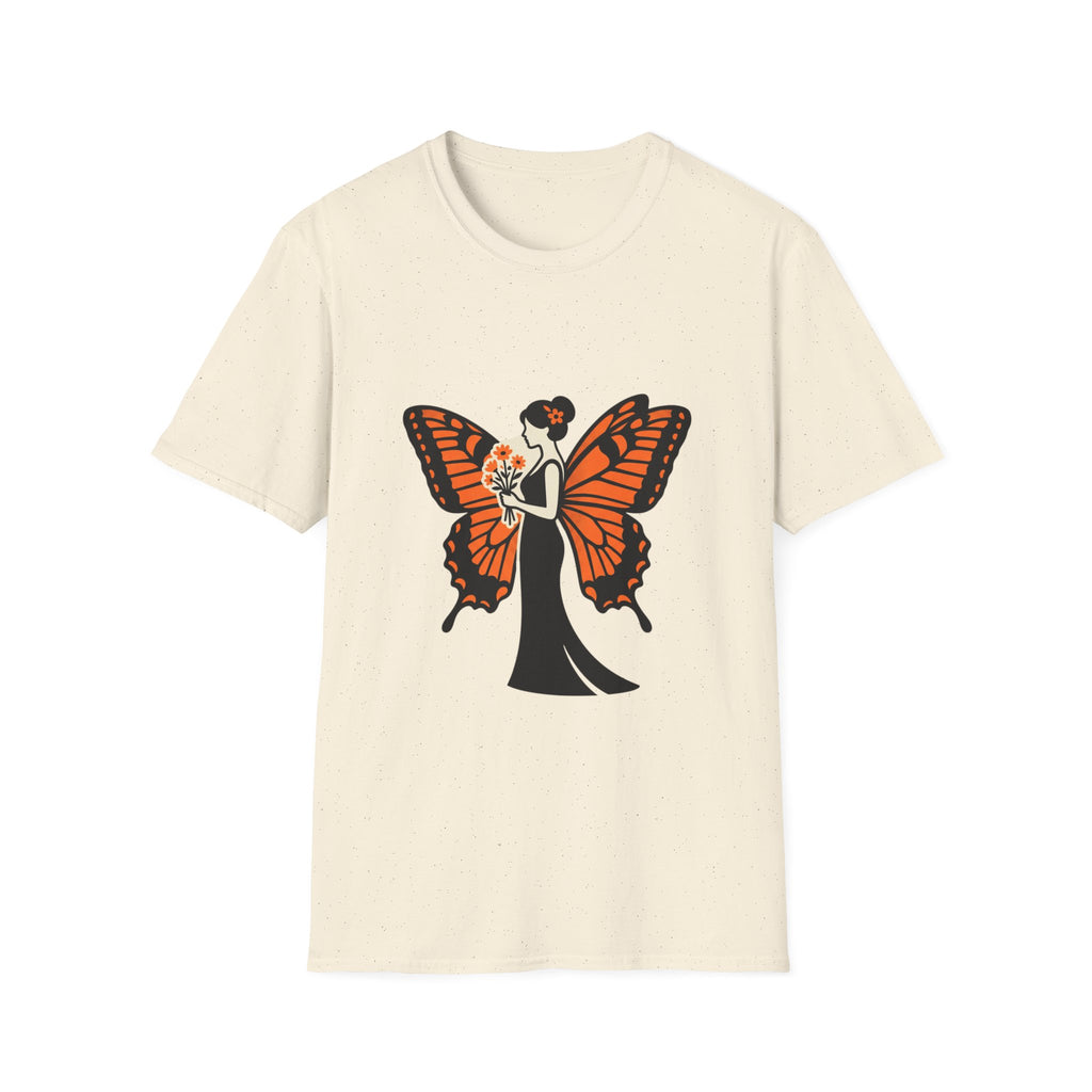 Monarch Butterfly Bride T-Shirt — Floral Bride with Orange Wings