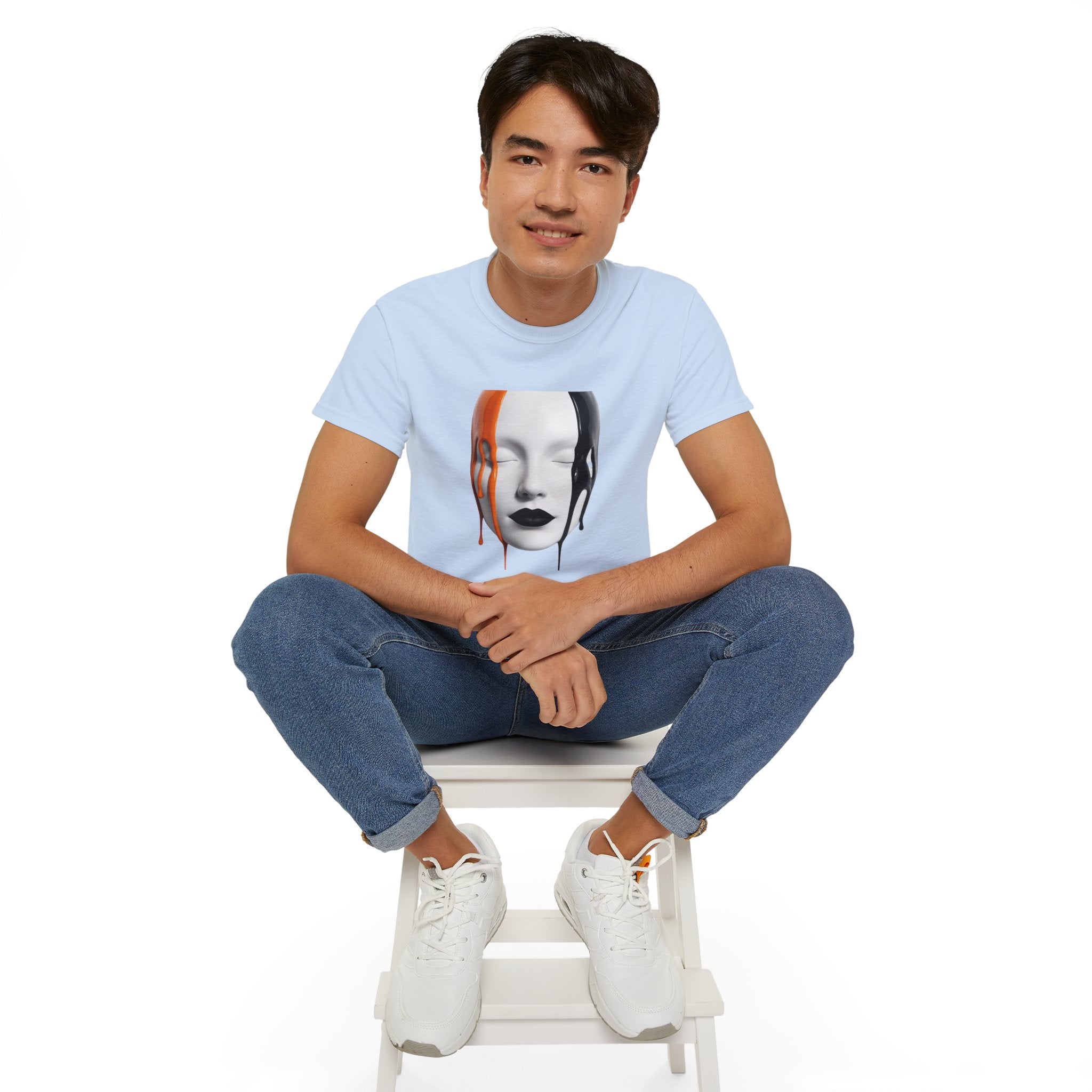 Mask Face Tee — Dripping Black & Orange Art T-Shirt