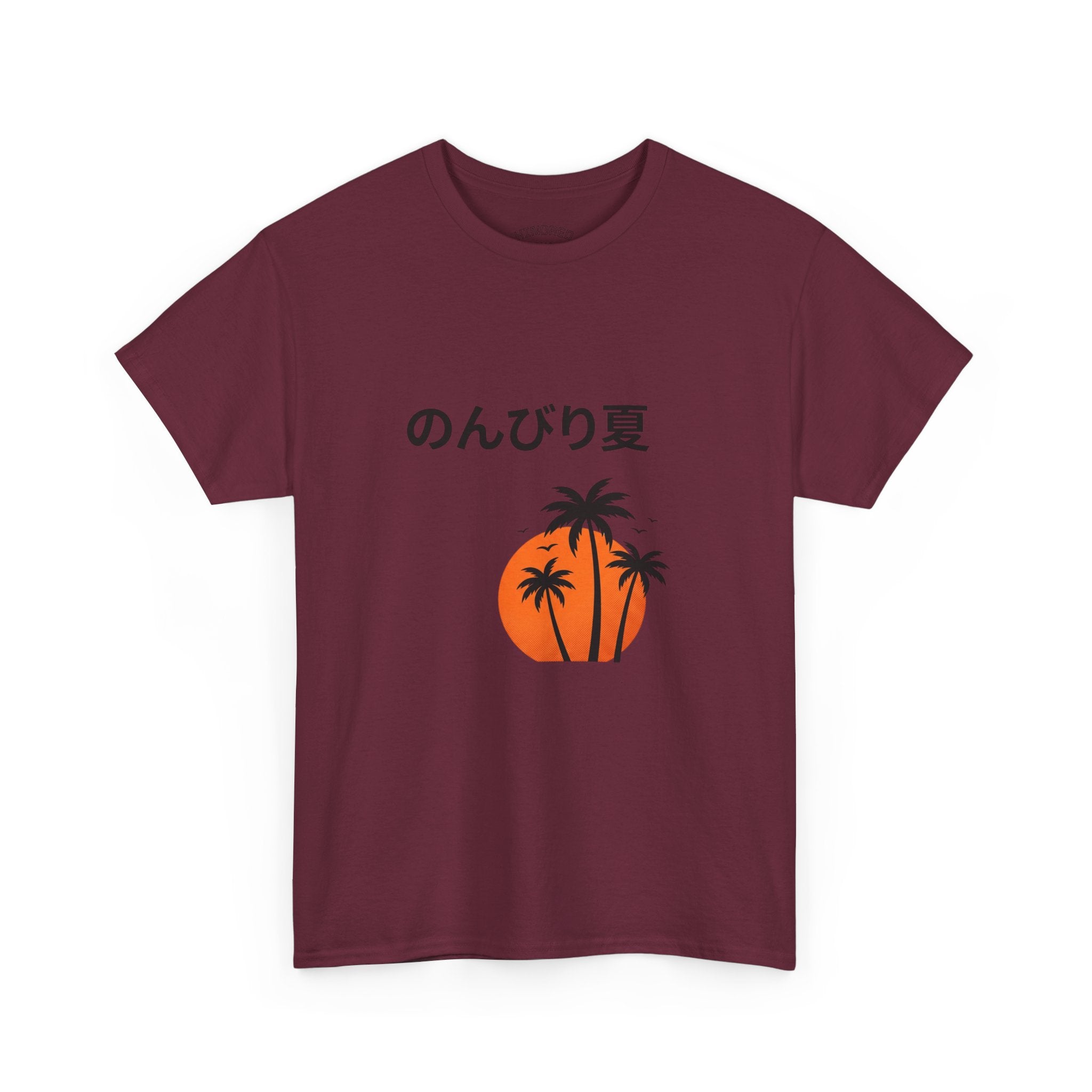 Japanese 'のんびり夏' Palm Sunset Tee — Relaxed Summer Vibe T-Shirt