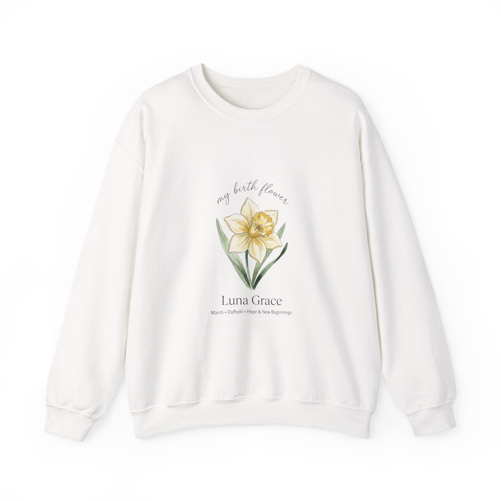 Daffodil Birth Month Flower Sweatshirt | Botanical Watercolor, Personalized Name