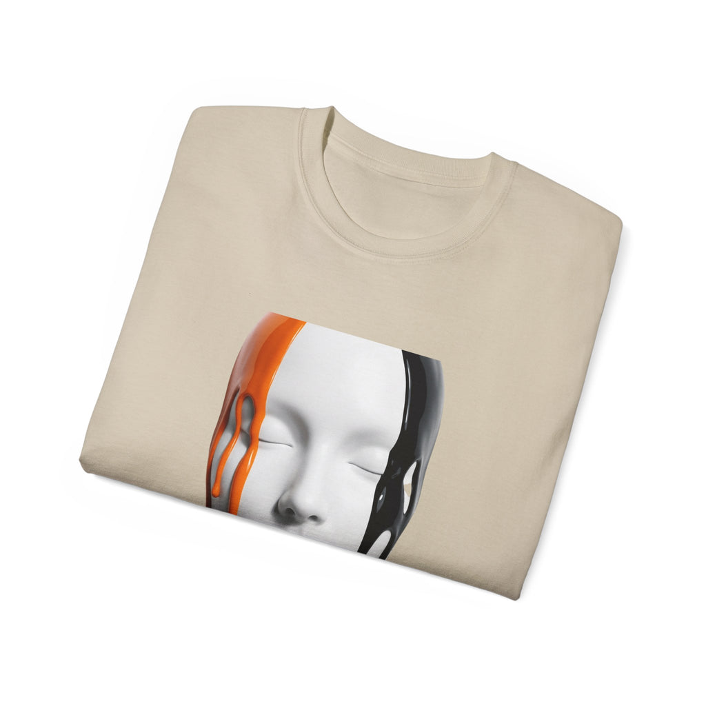 Mask Face Tee — Dripping Black & Orange Art T-Shirt