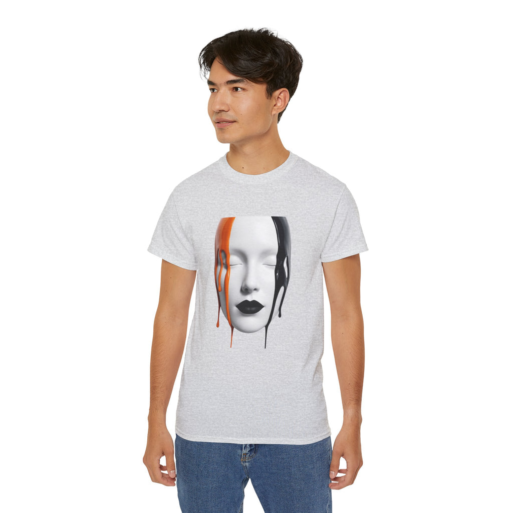 Mask Face Tee — Dripping Black & Orange Art T-Shirt