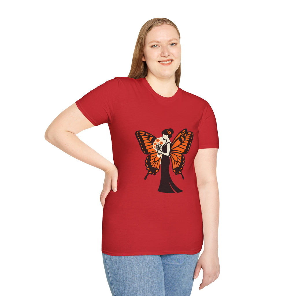 Monarch Butterfly Bride T-Shirt — Floral Bride with Orange Wings