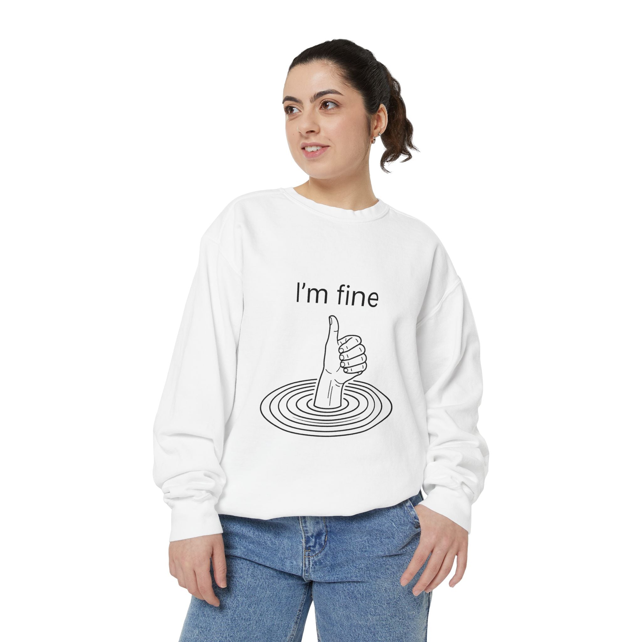 "I'm Fine" Thumbs-Up Sweatshirt — Funny Sarcastic Graphic Crewneck