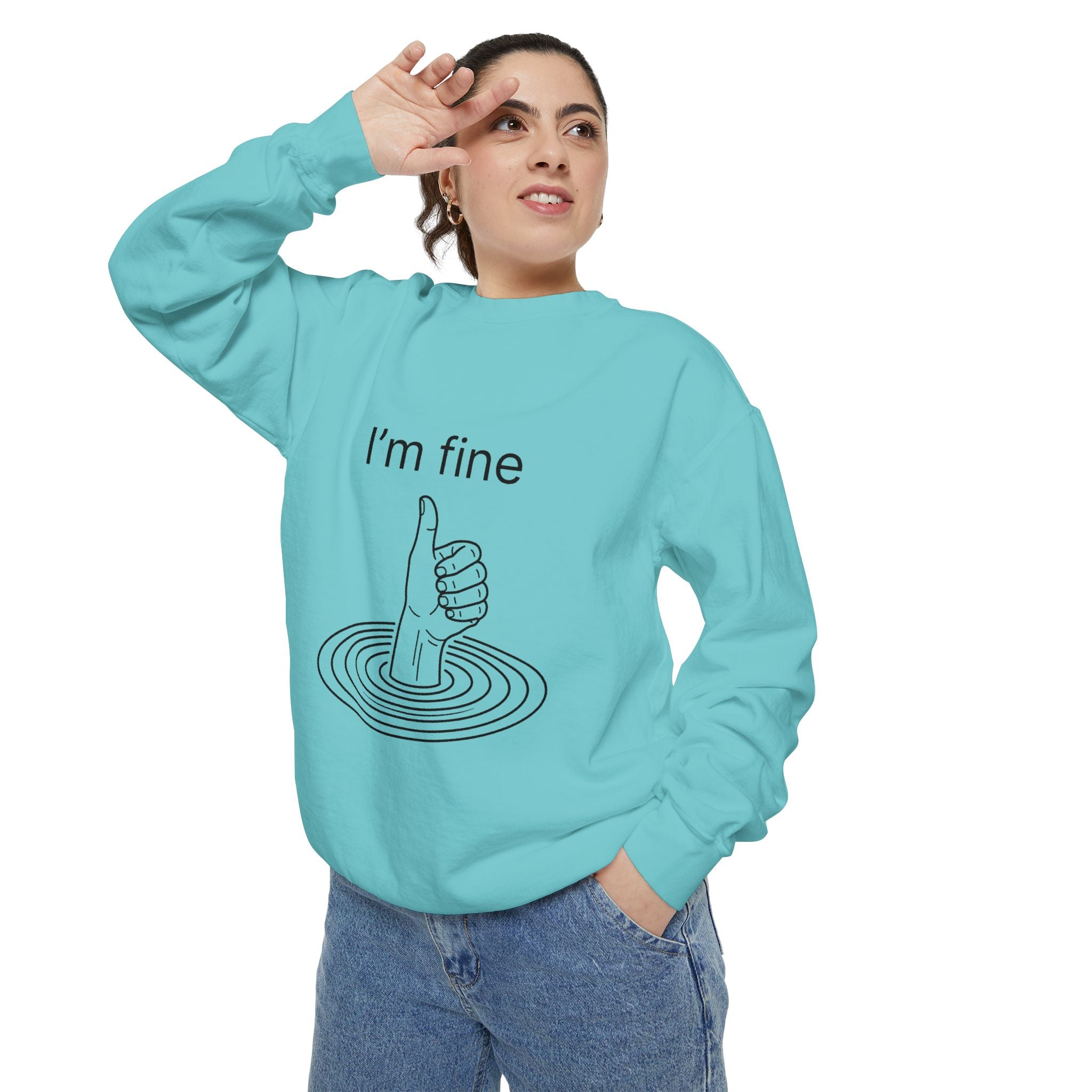 "I'm Fine" Thumbs-Up Sweatshirt — Funny Sarcastic Graphic Crewneck