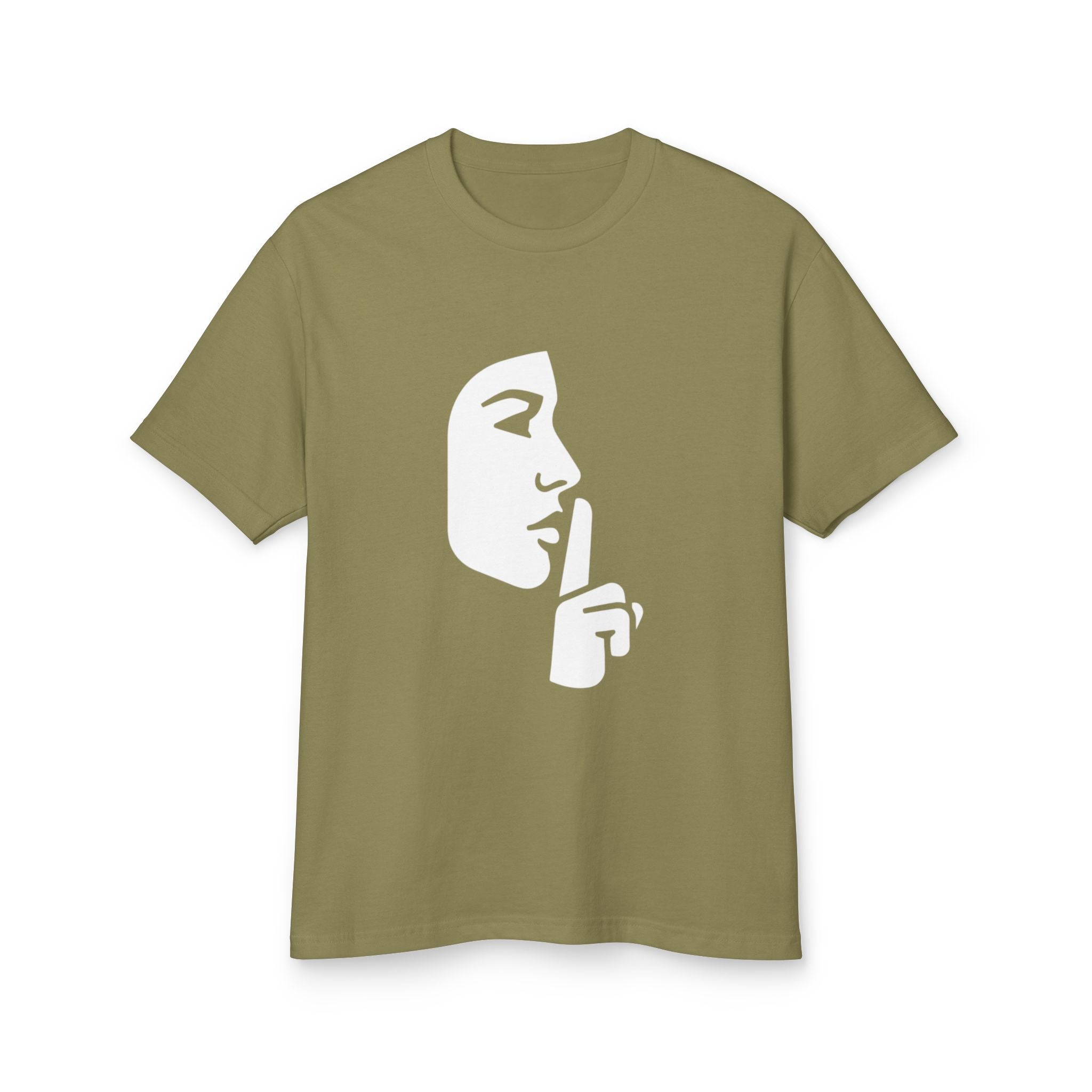 Shh Finger Over Lips Graphic Tee — Silent Face Minimalist T-Shirt