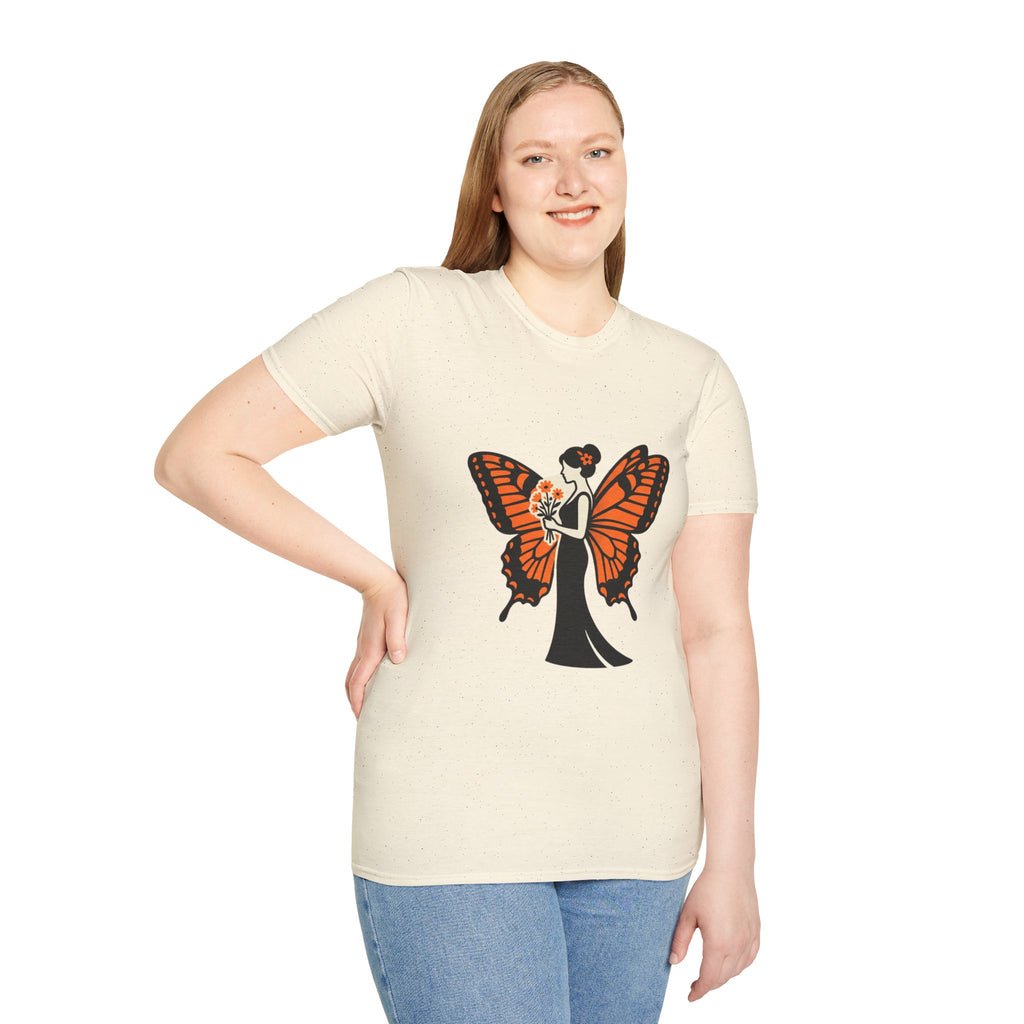 Monarch Butterfly Bride T-Shirt — Floral Bride with Orange Wings