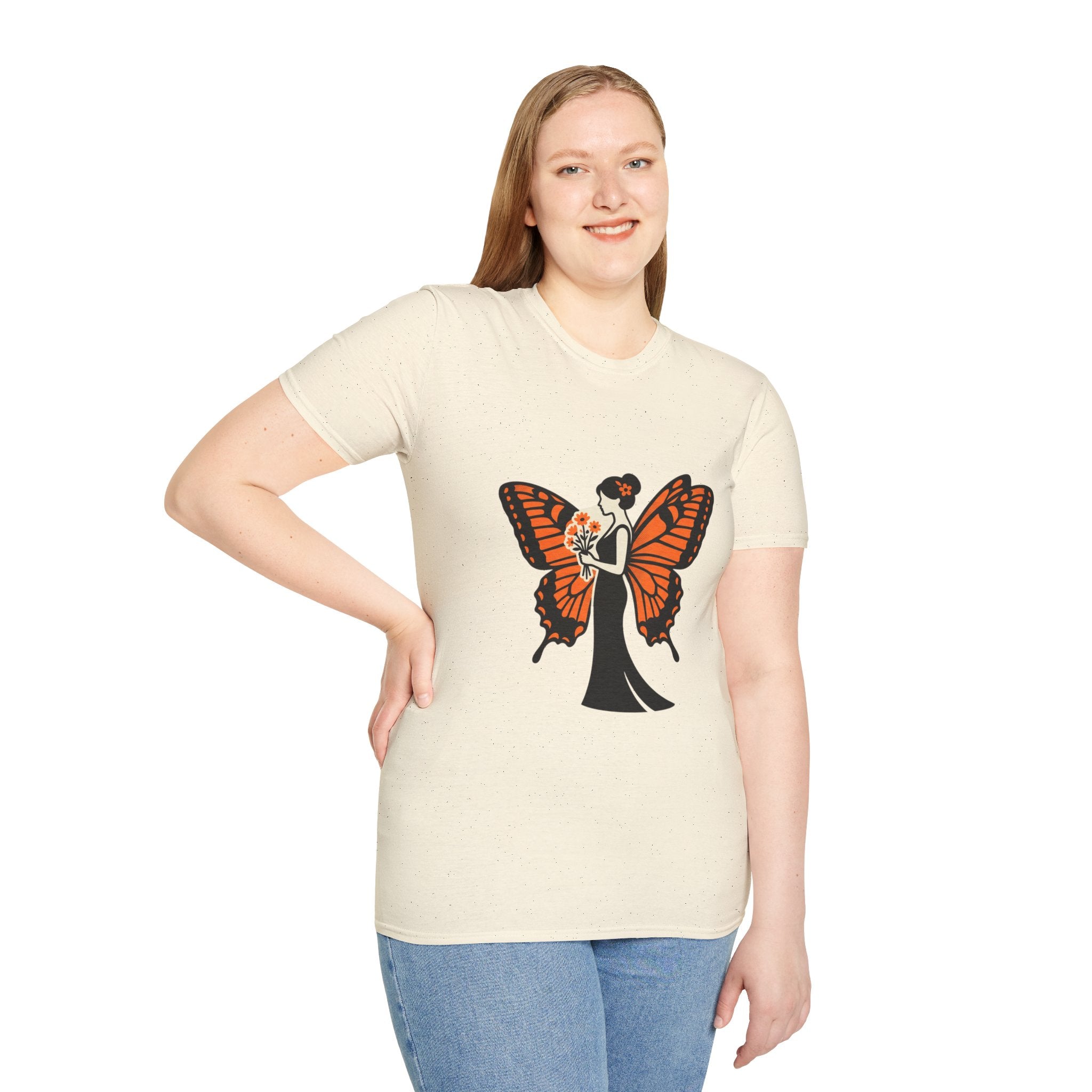 Monarch Butterfly Bride T-Shirt — Floral Bride with Orange Wings
