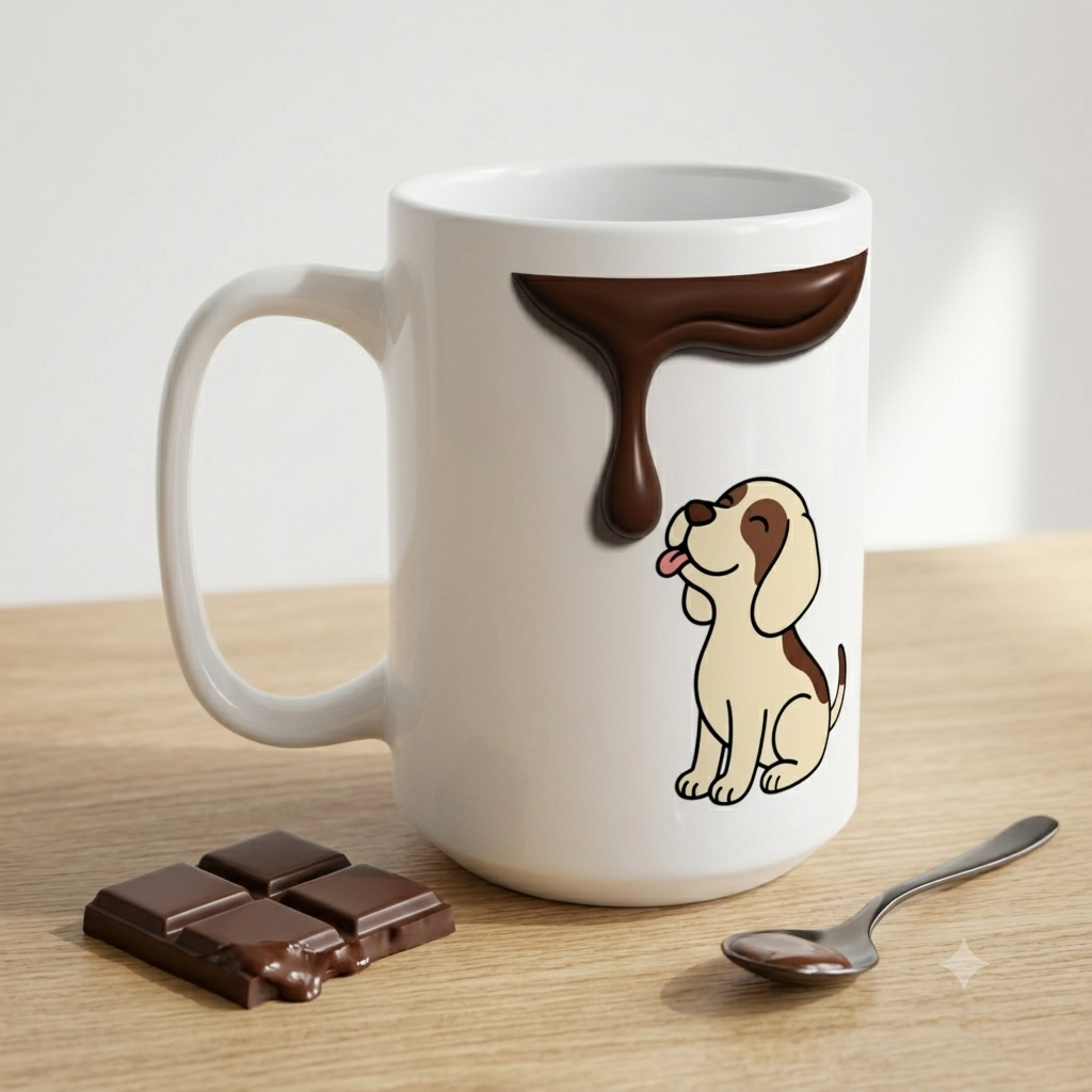 15oz Coffee Mug — Cute Puppy with Dripping Chocolate Design