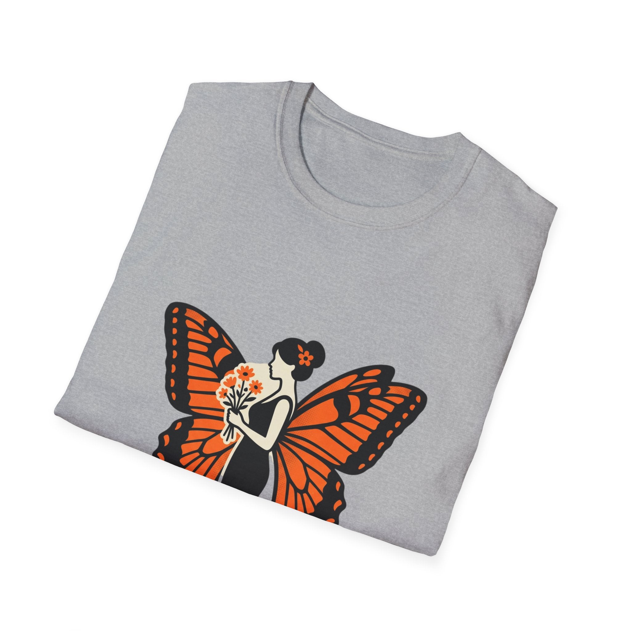 Monarch Butterfly Bride T-Shirt — Floral Bride with Orange Wings