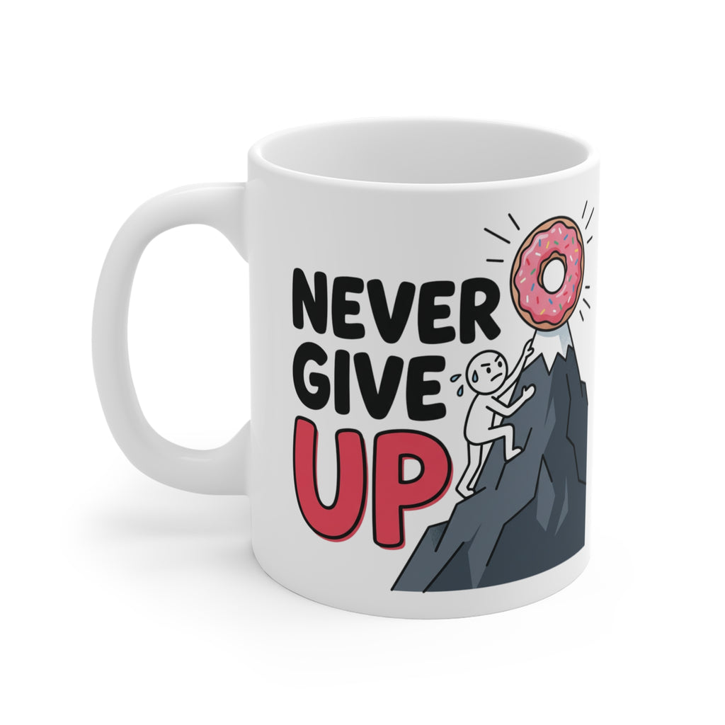Never Give Up Mug — Motivational Coffee Cup