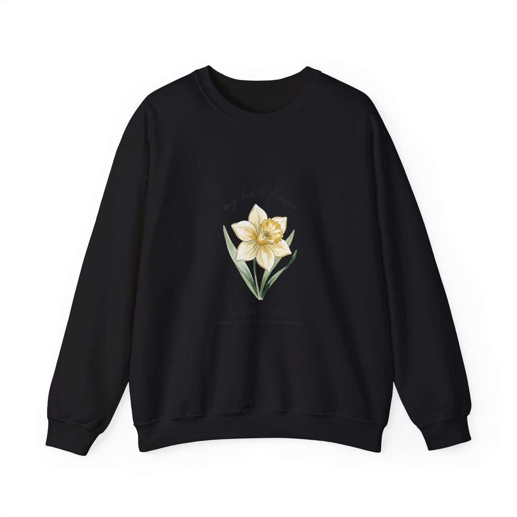 Daffodil Birth Month Flower Sweatshirt | Botanical Watercolor, Personalized Name