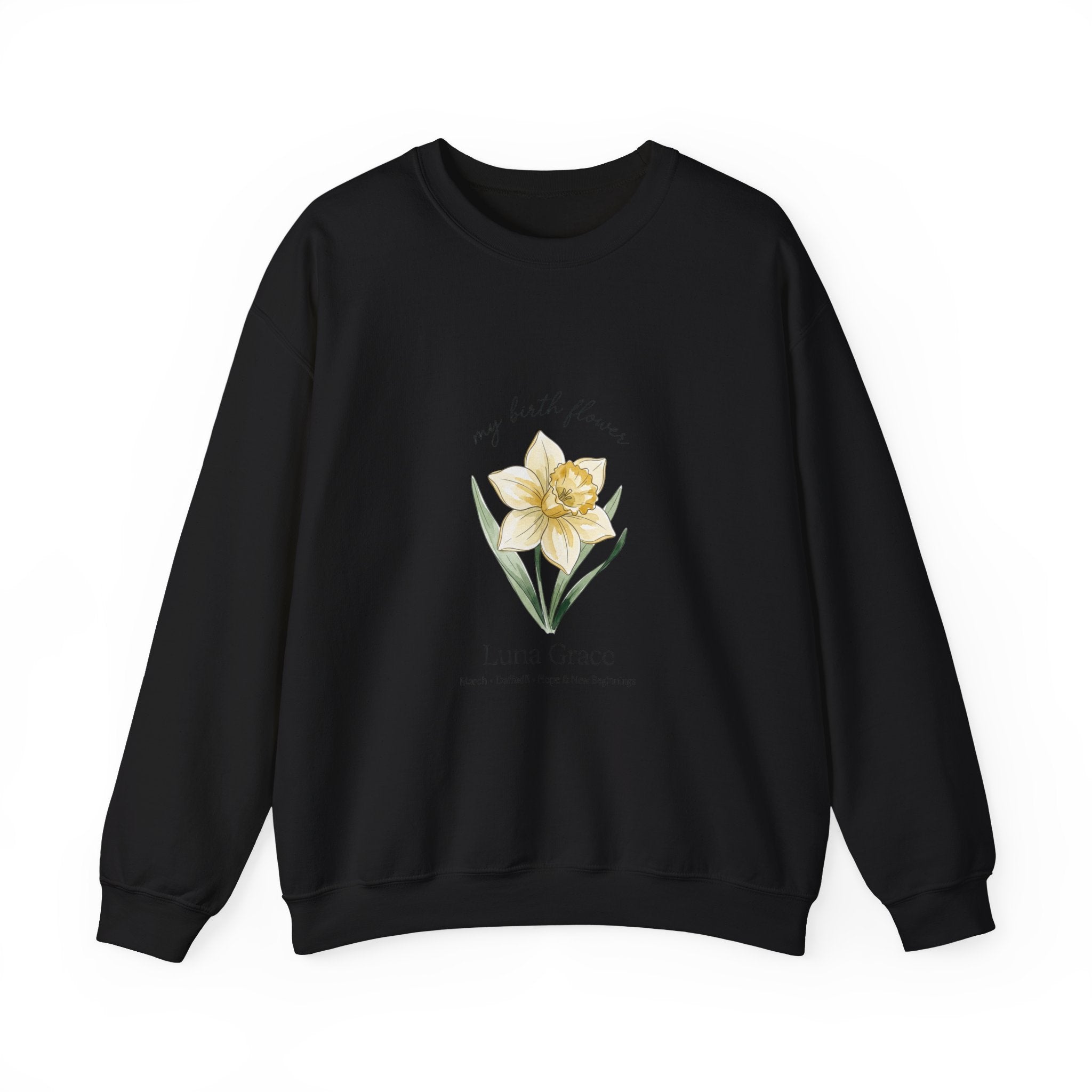 Daffodil Birth Month Flower Sweatshirt | Botanical Watercolor, Personalized Name