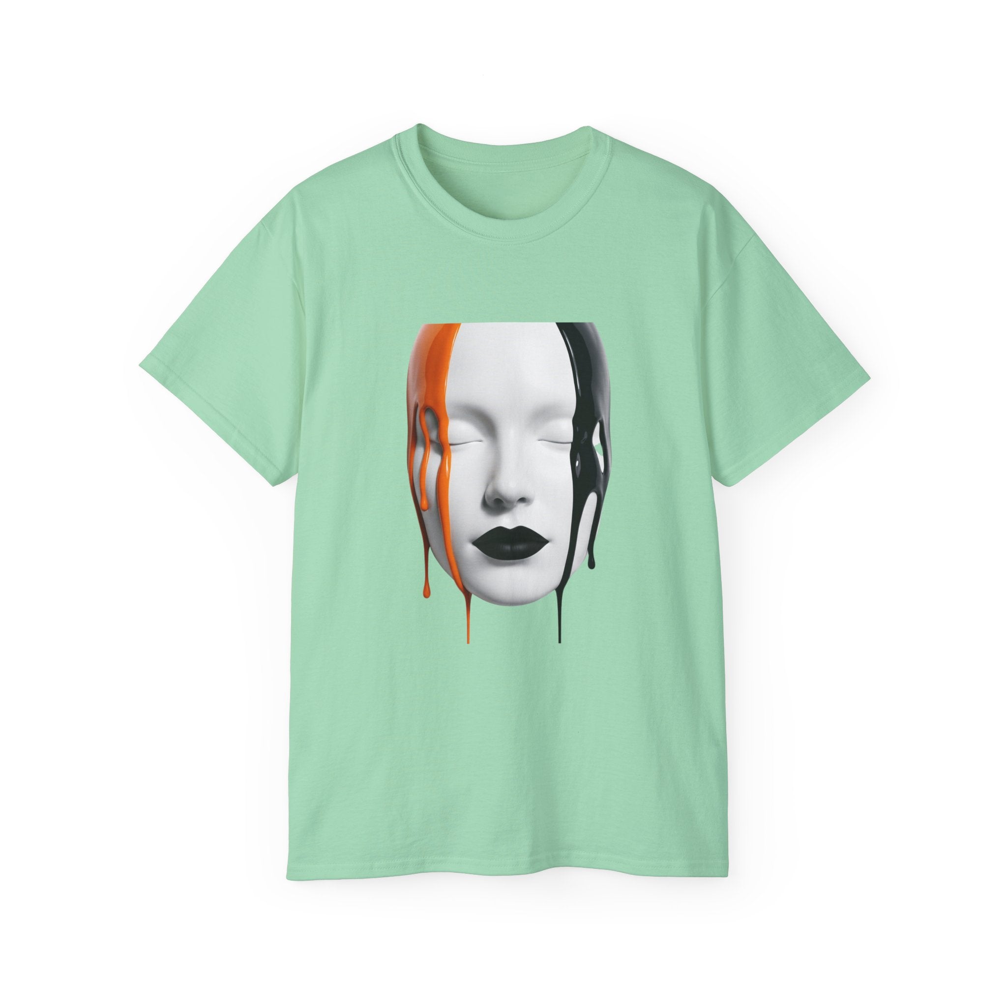 Mask Face Tee — Dripping Black & Orange Art T-Shirt