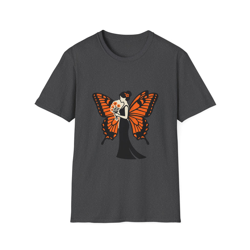 Monarch Butterfly Bride T-Shirt — Floral Bride with Orange Wings