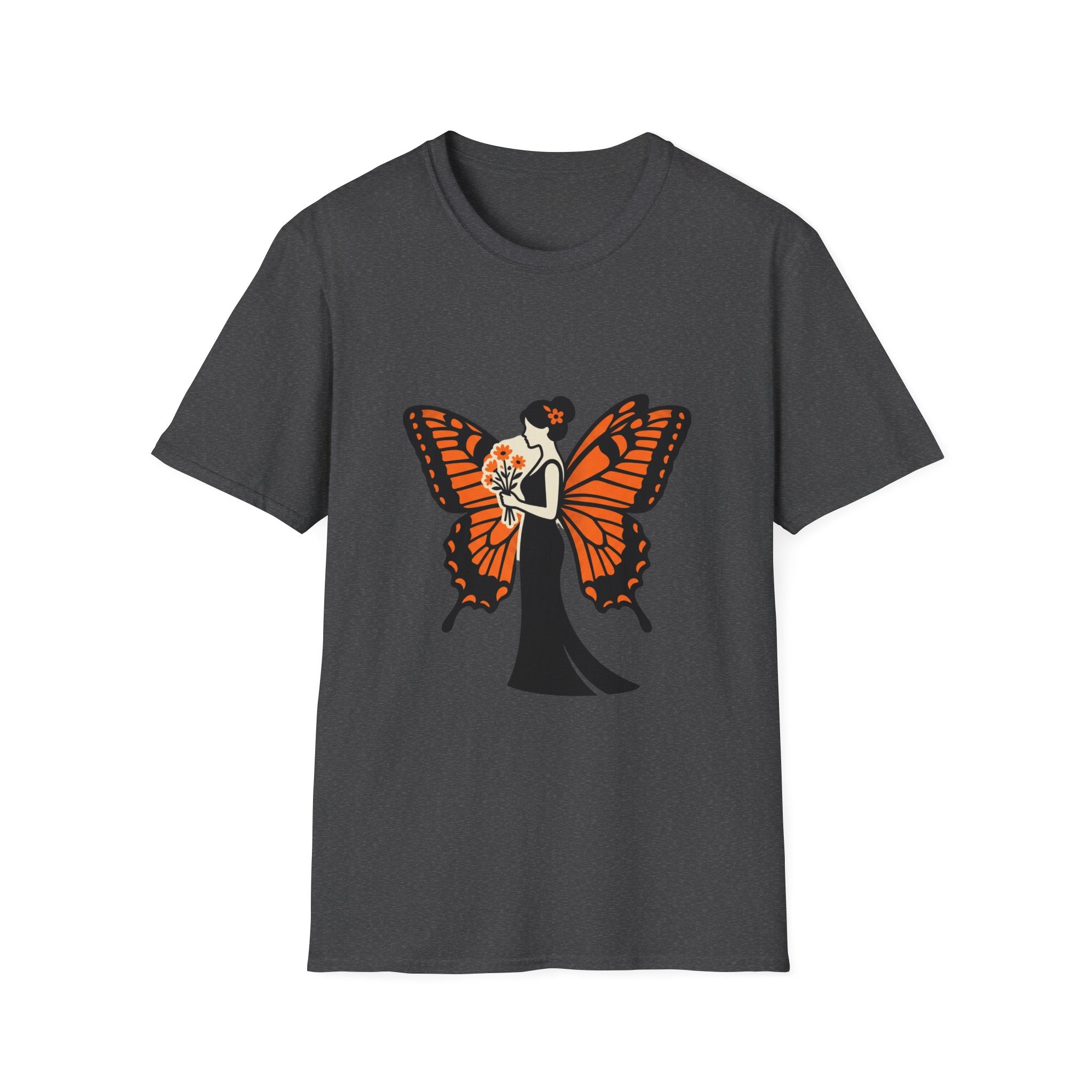 Monarch Butterfly Bride T-Shirt — Floral Bride with Orange Wings