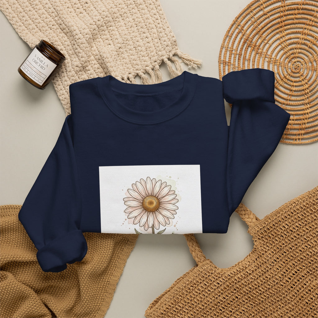 Daisy Birth Month Flower Sweatshirt | Botanical Watercolor, Personalized Name
