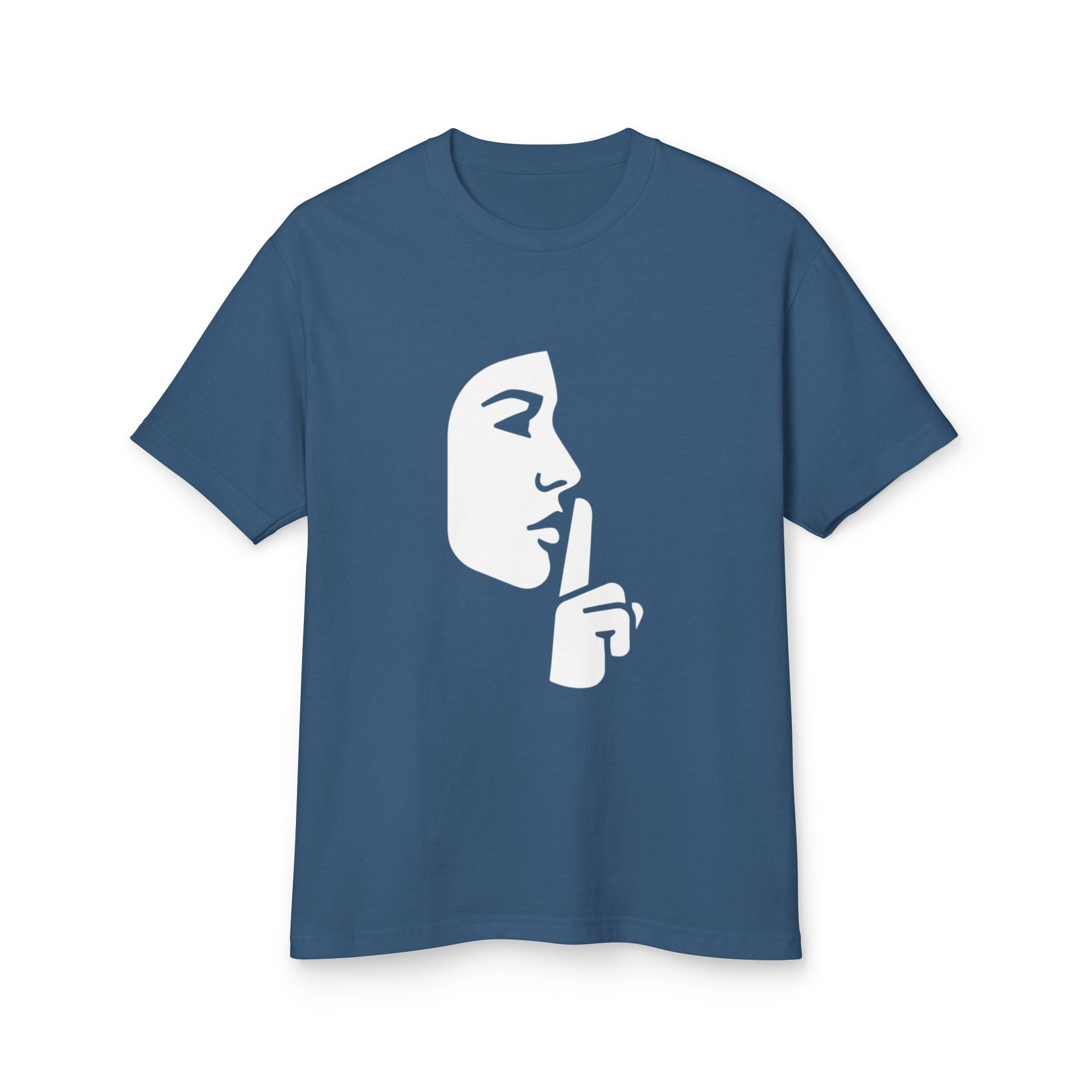 Shh Finger Over Lips Graphic Tee — Silent Face Minimalist T-Shirt