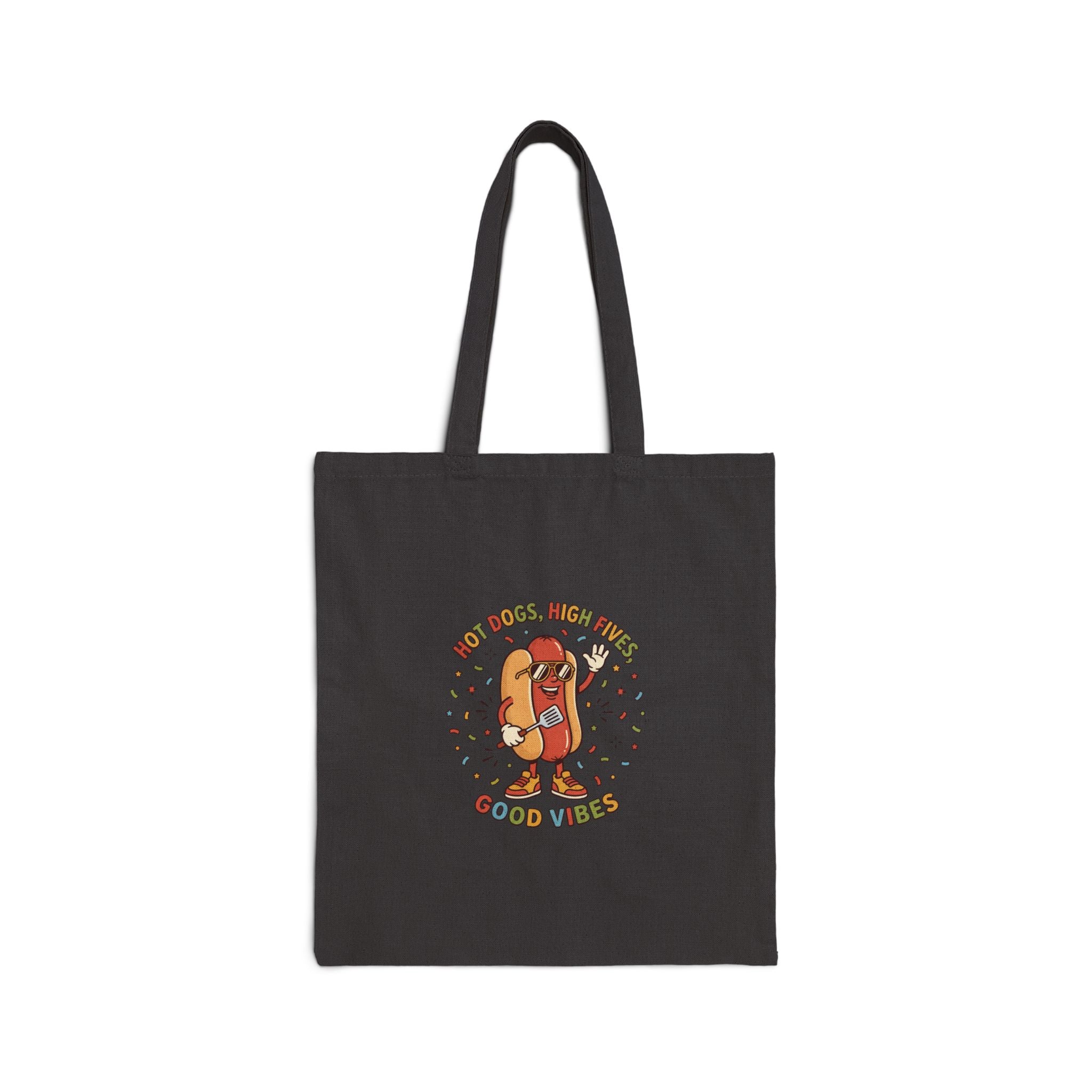 Hot Dog Good Vibes Canvas Tote Bag, Retro BBQ Picnic