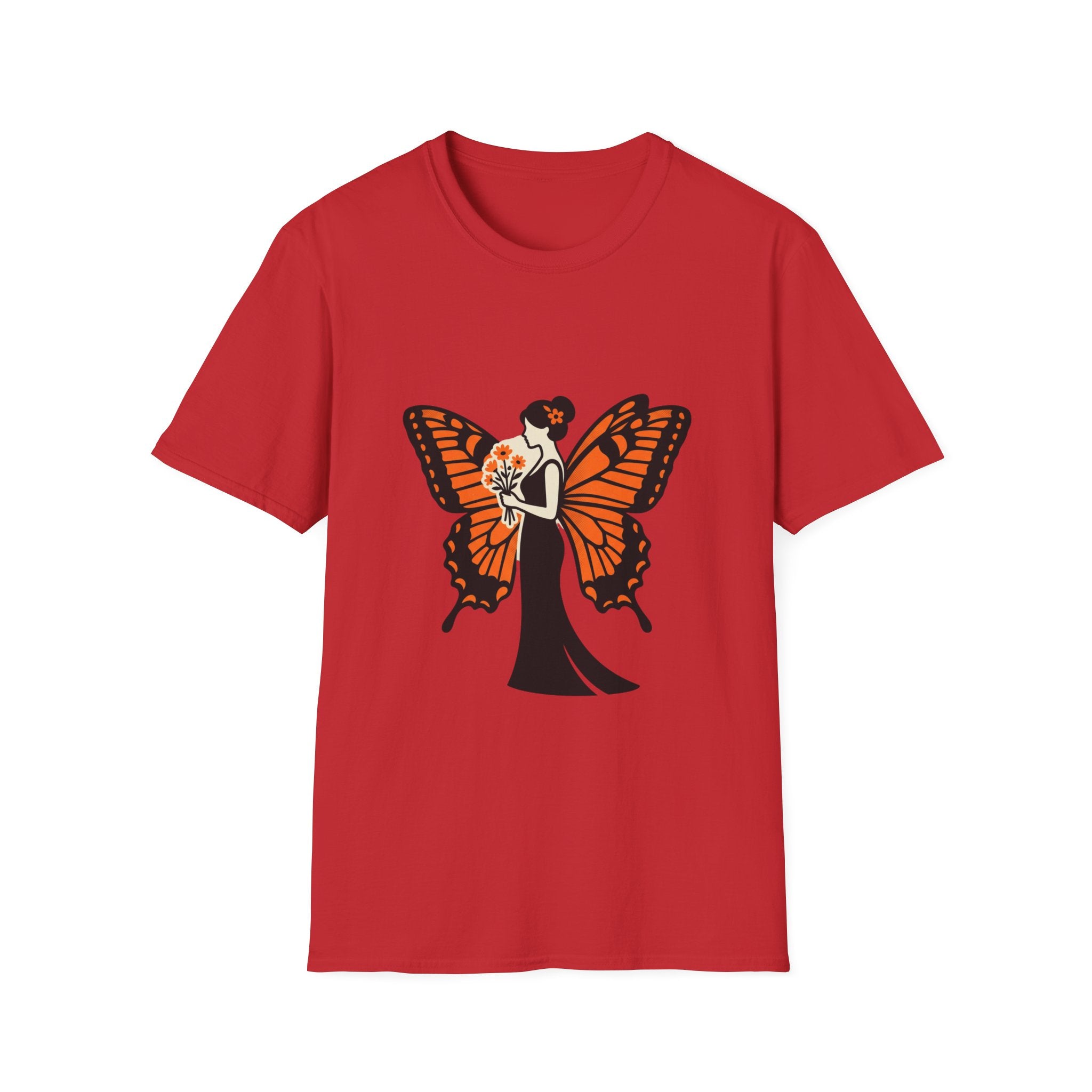 Monarch Butterfly Bride T-Shirt — Floral Bride with Orange Wings