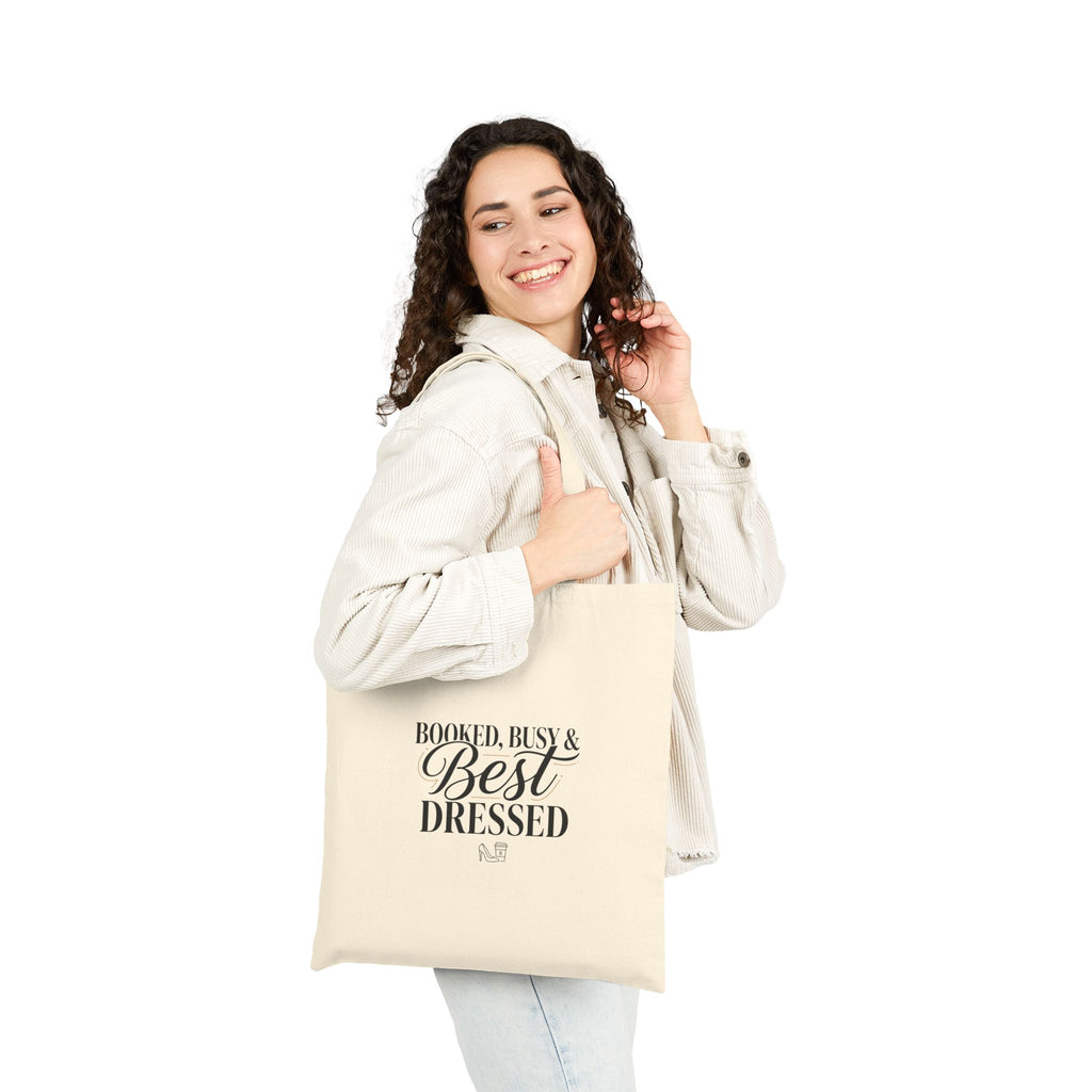 Booked Busy & Best Dressed Cotton Canvas Tote Bag