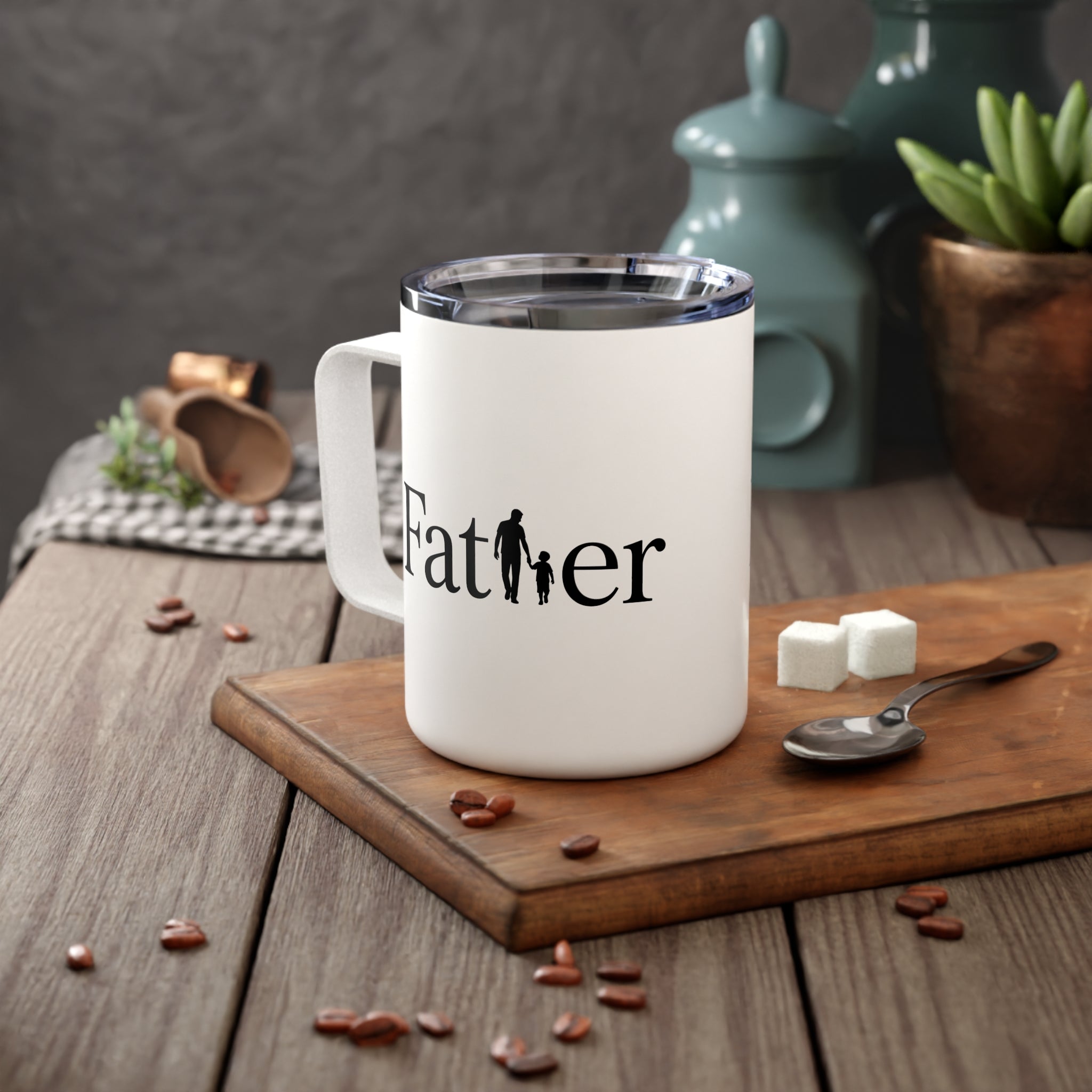 Father Insulated Coffee Mug 10oz — Classic Black Text Travel Tumbler