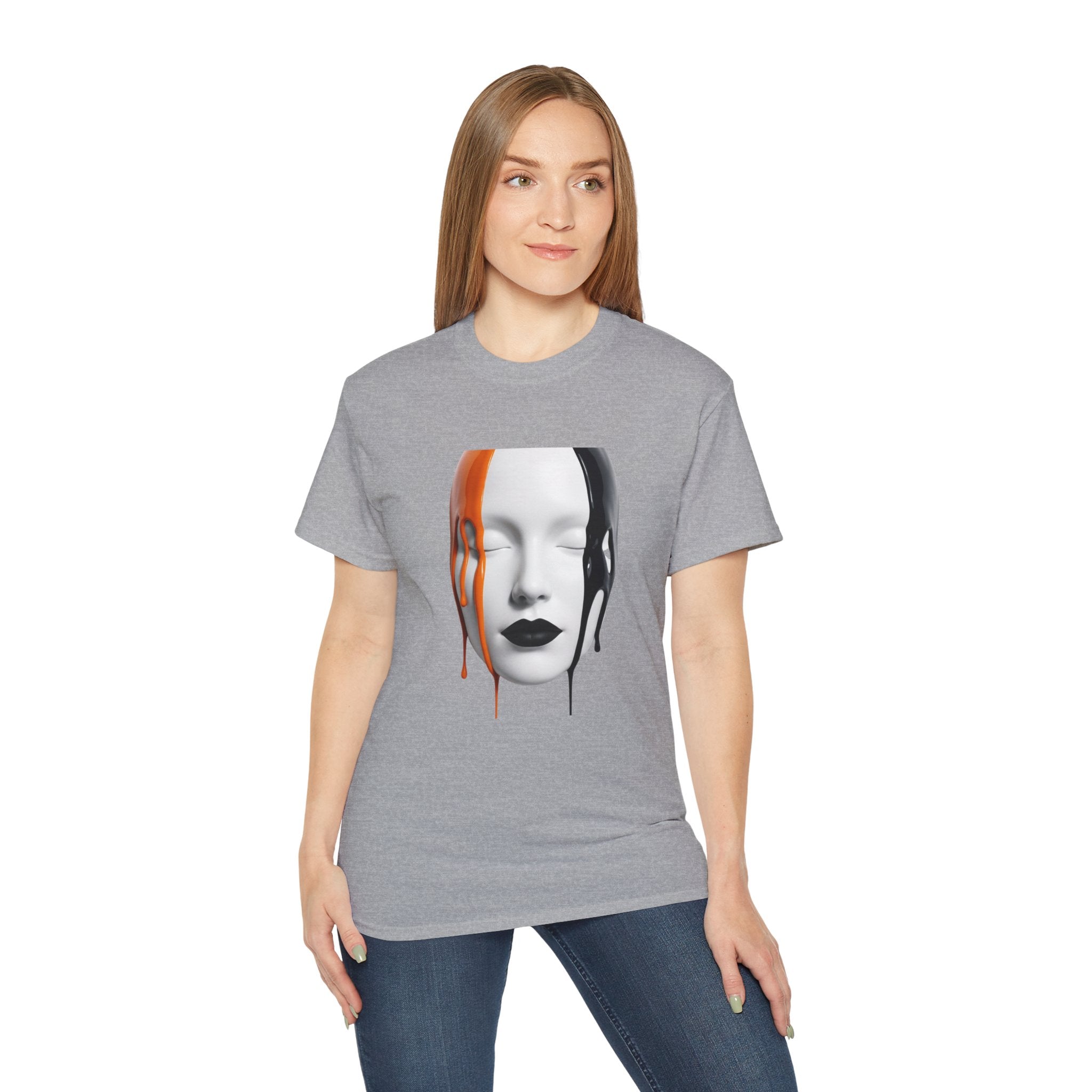 Mask Face Tee — Dripping Black & Orange Art T-Shirt