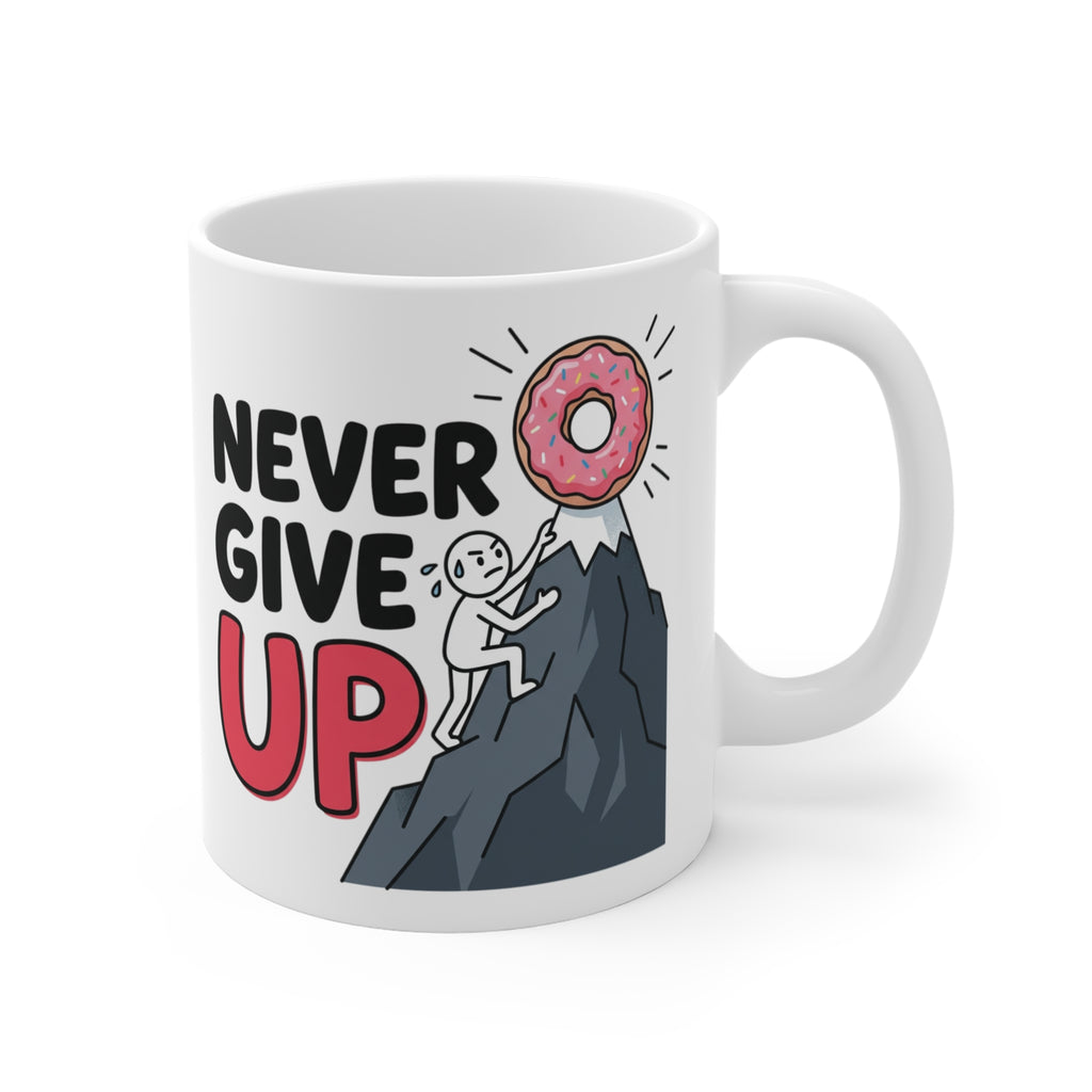 Never Give Up Mug — Motivational Coffee Cup