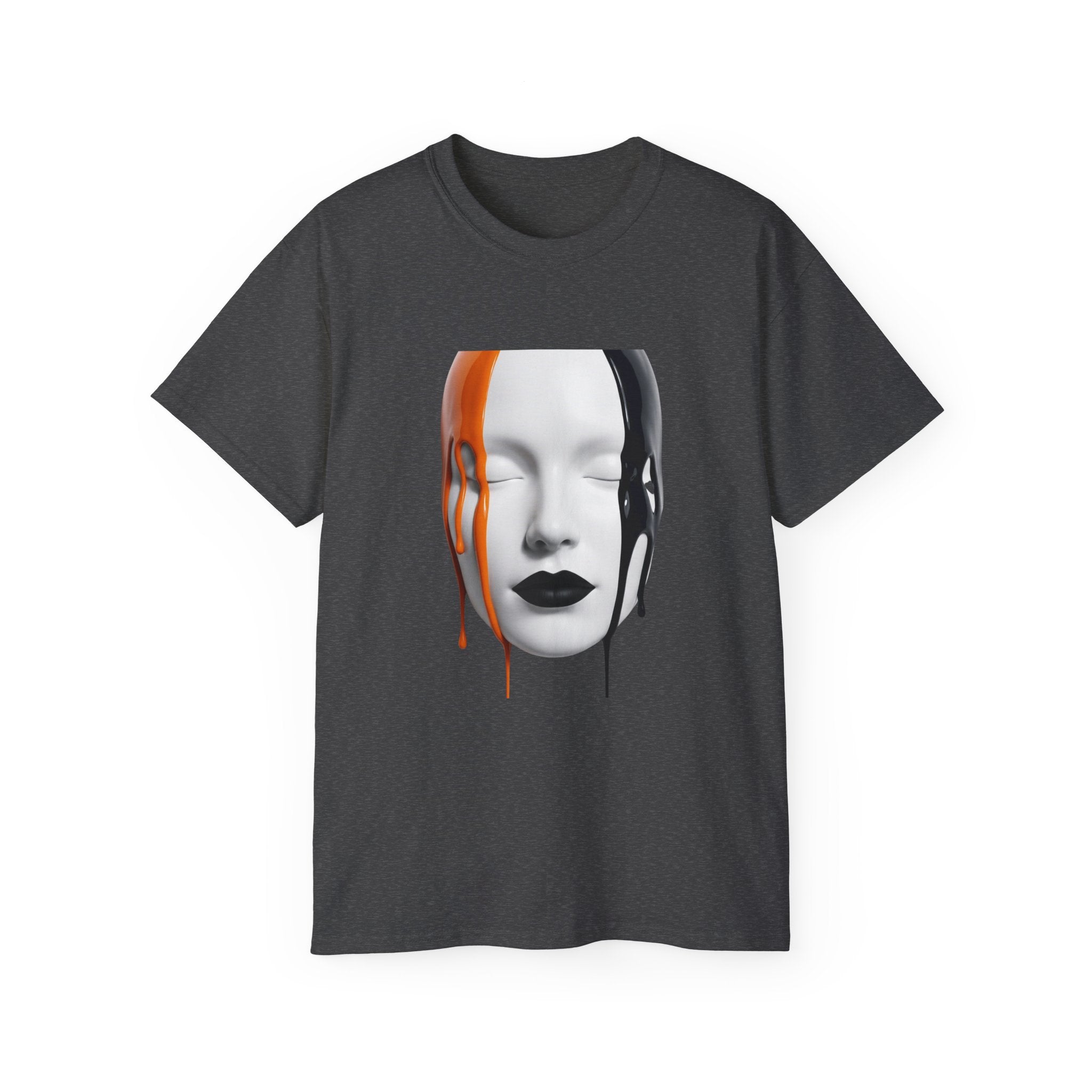Mask Face Tee — Dripping Black & Orange Art T-Shirt