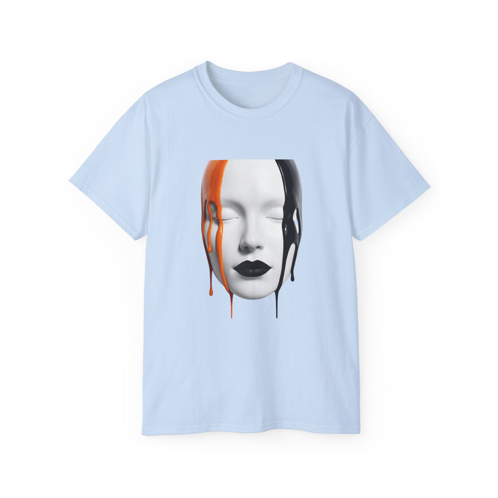 Mask Face Tee — Dripping Black & Orange Art T-Shirt