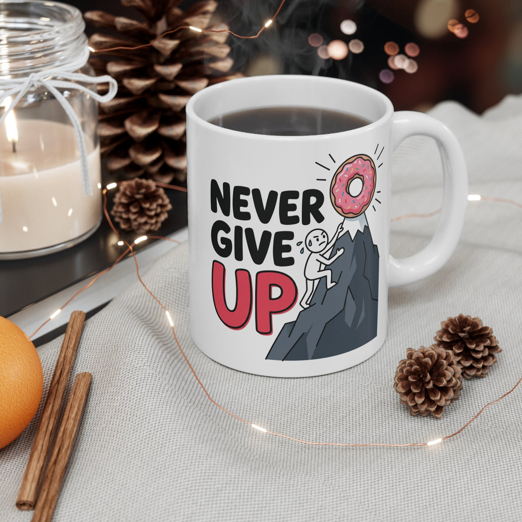 Never Give Up Mug — Motivational Coffee Cup