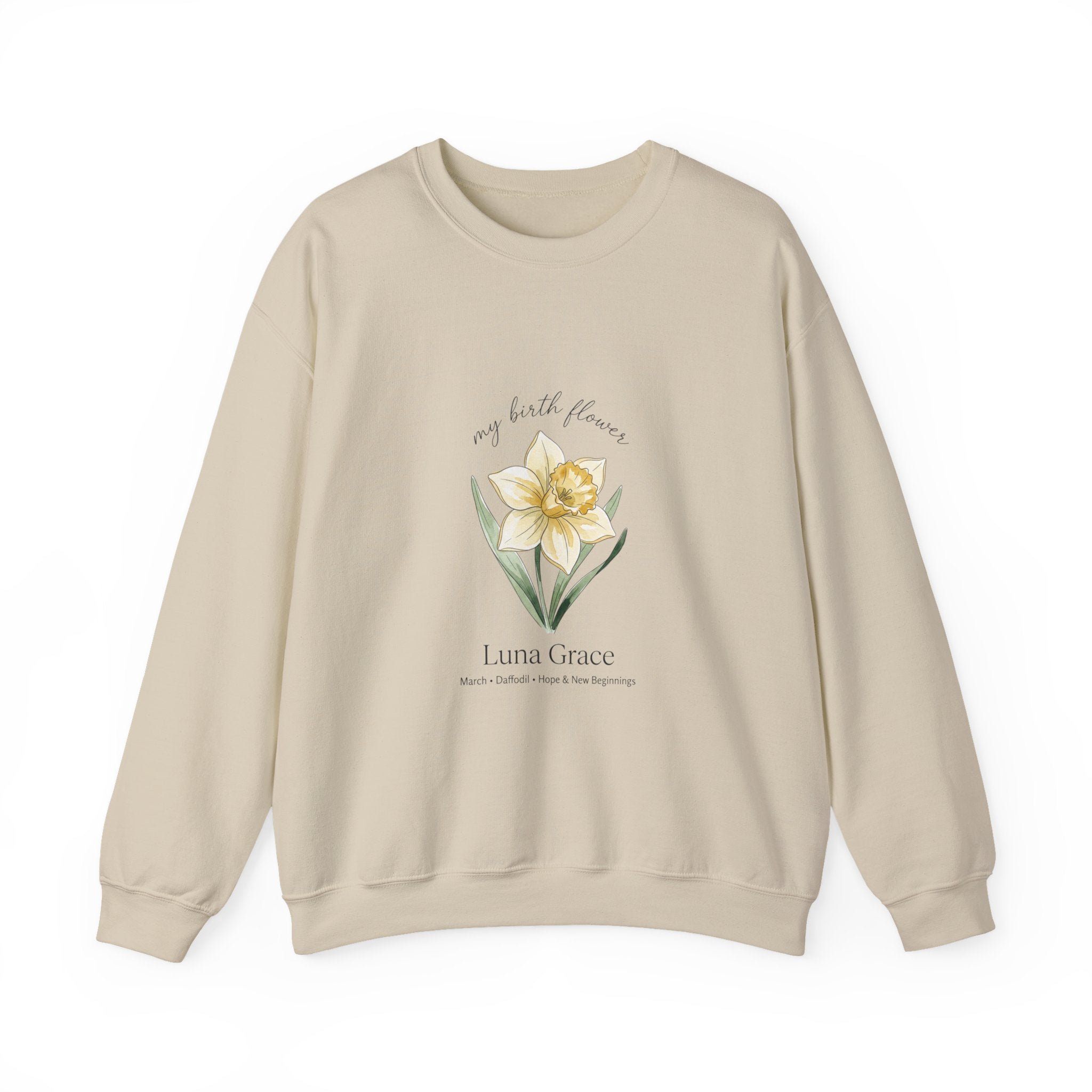 Daffodil Birth Month Flower Sweatshirt | Botanical Watercolor, Personalized Name