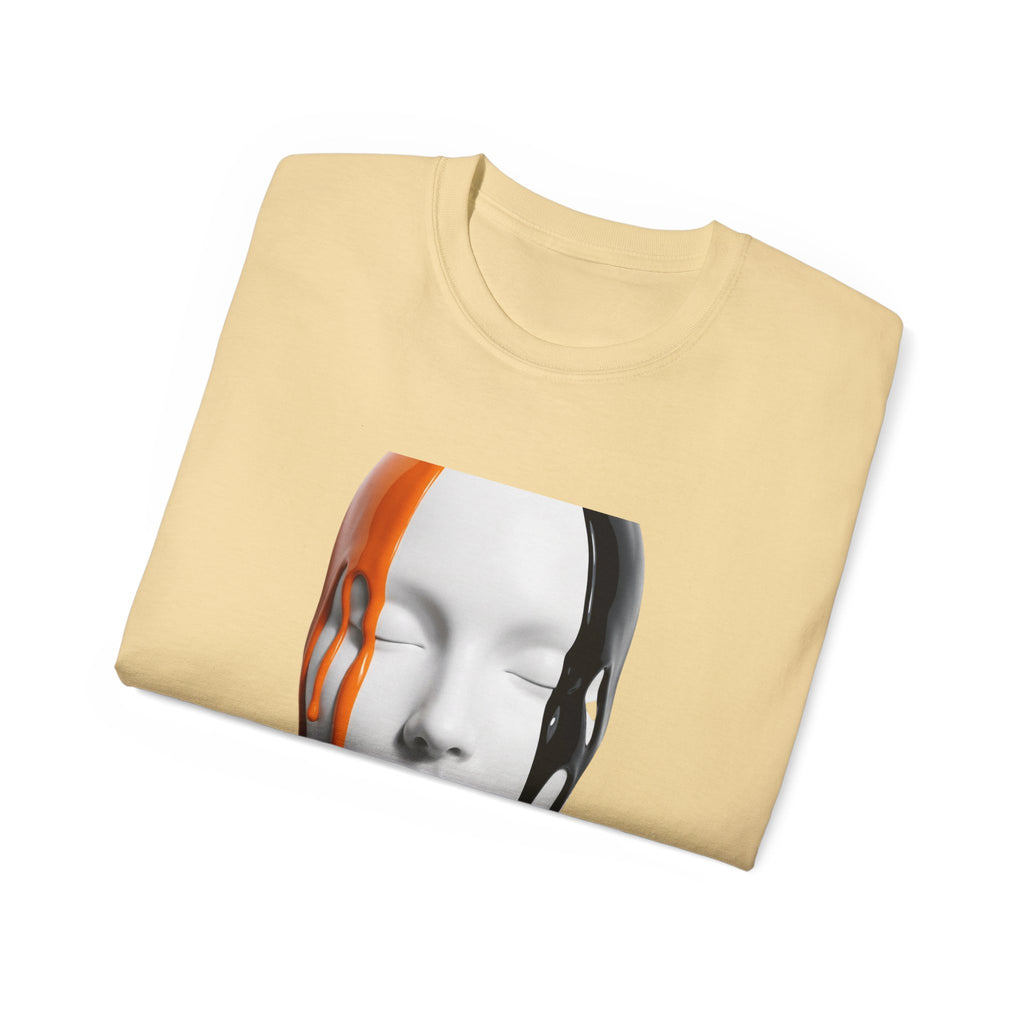 Mask Face Tee — Dripping Black & Orange Art T-Shirt