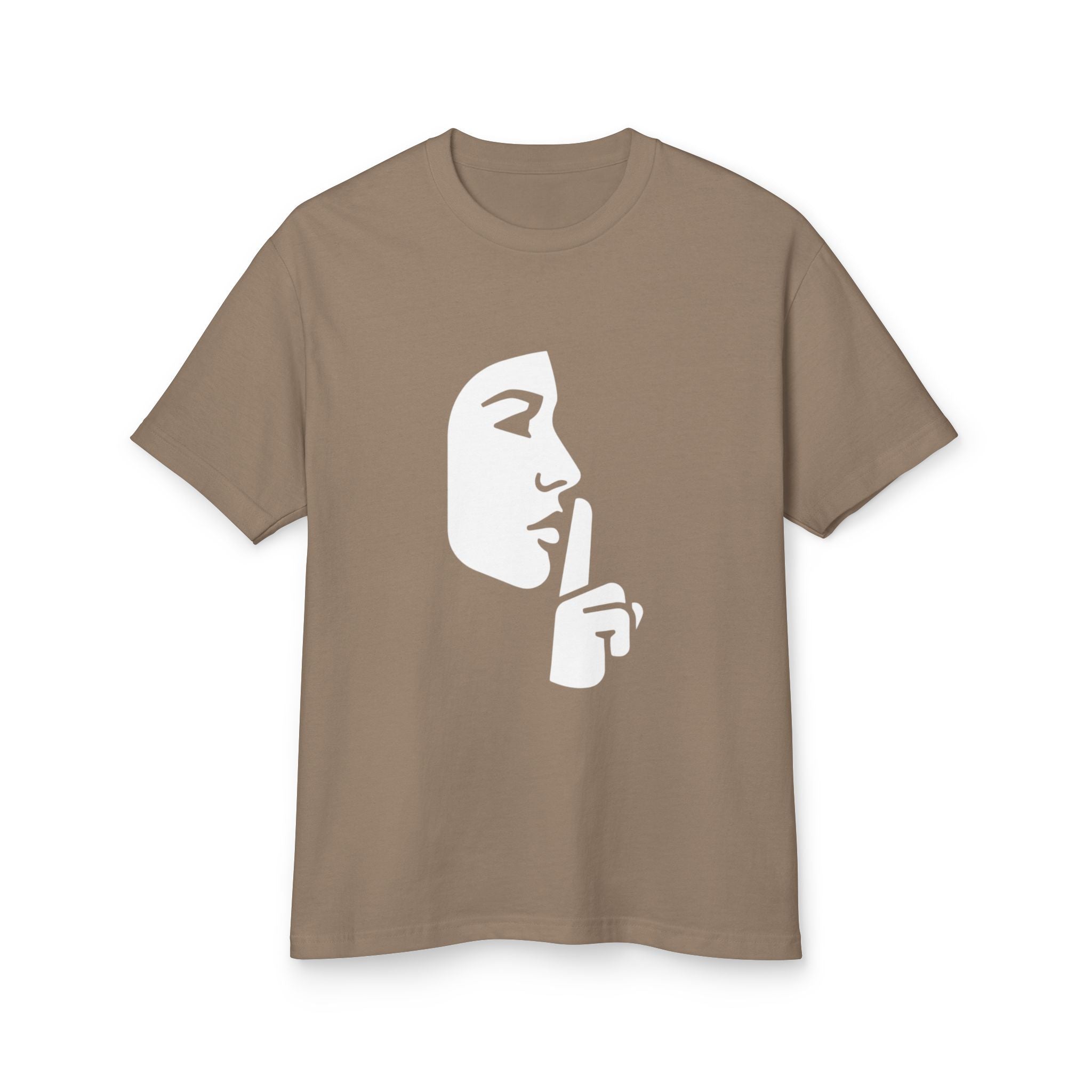 Shh Finger Over Lips Graphic Tee — Silent Face Minimalist T-Shirt